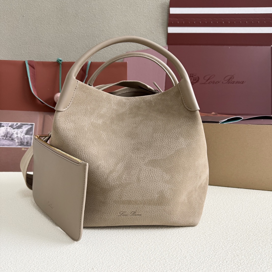 Loro Piana Large Bale bag Calfskin Fume Taupe/Sun Gold - Loro Piana