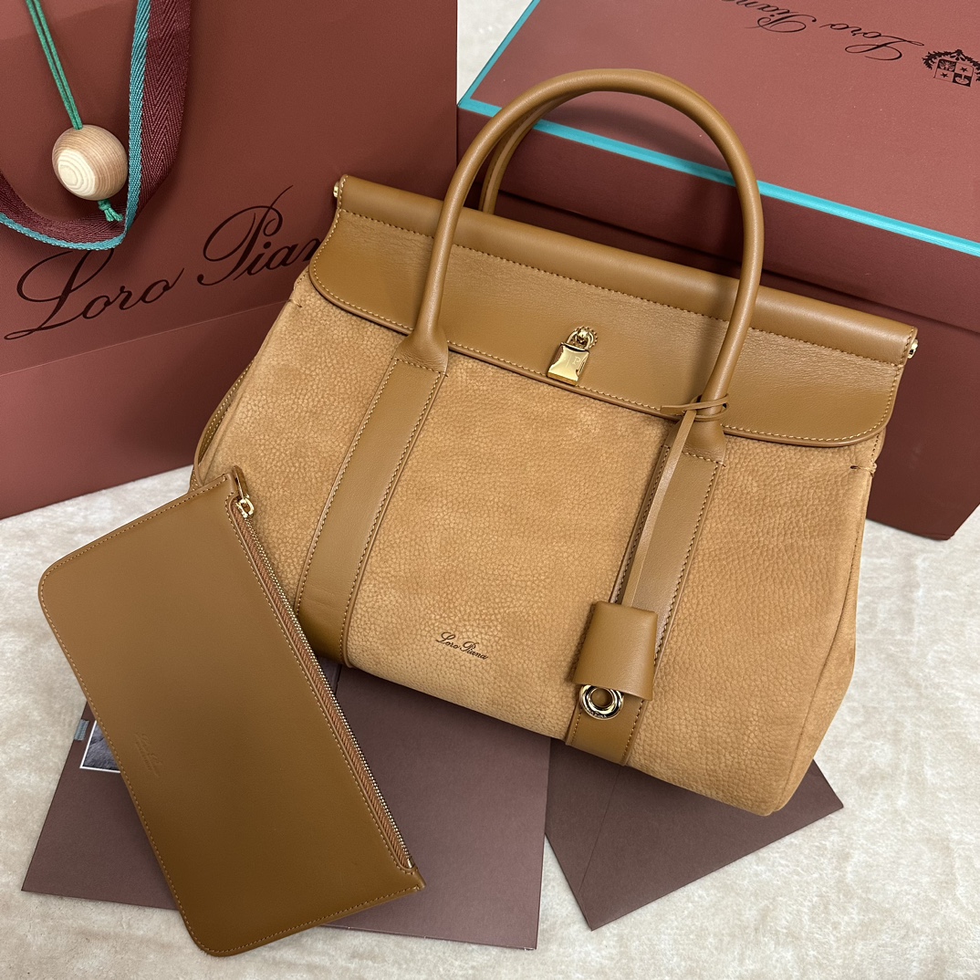 Loro Piana Loom bag L25 Calfskin Bon Ton Brown/Sun Gold | Loro Piana SA