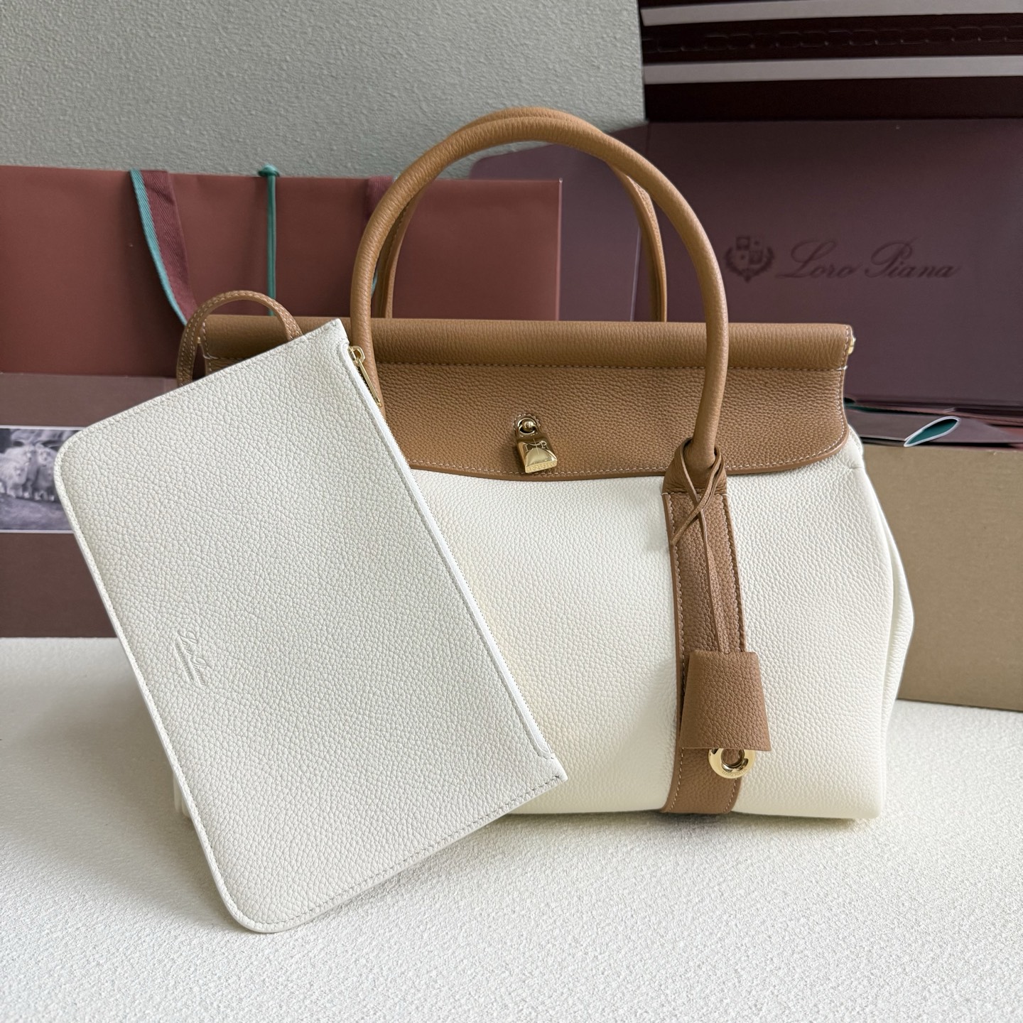 Loro Piana Loom bag L25 Cotton, Calfskin Nougat/Warm Tan/Sun Gold |