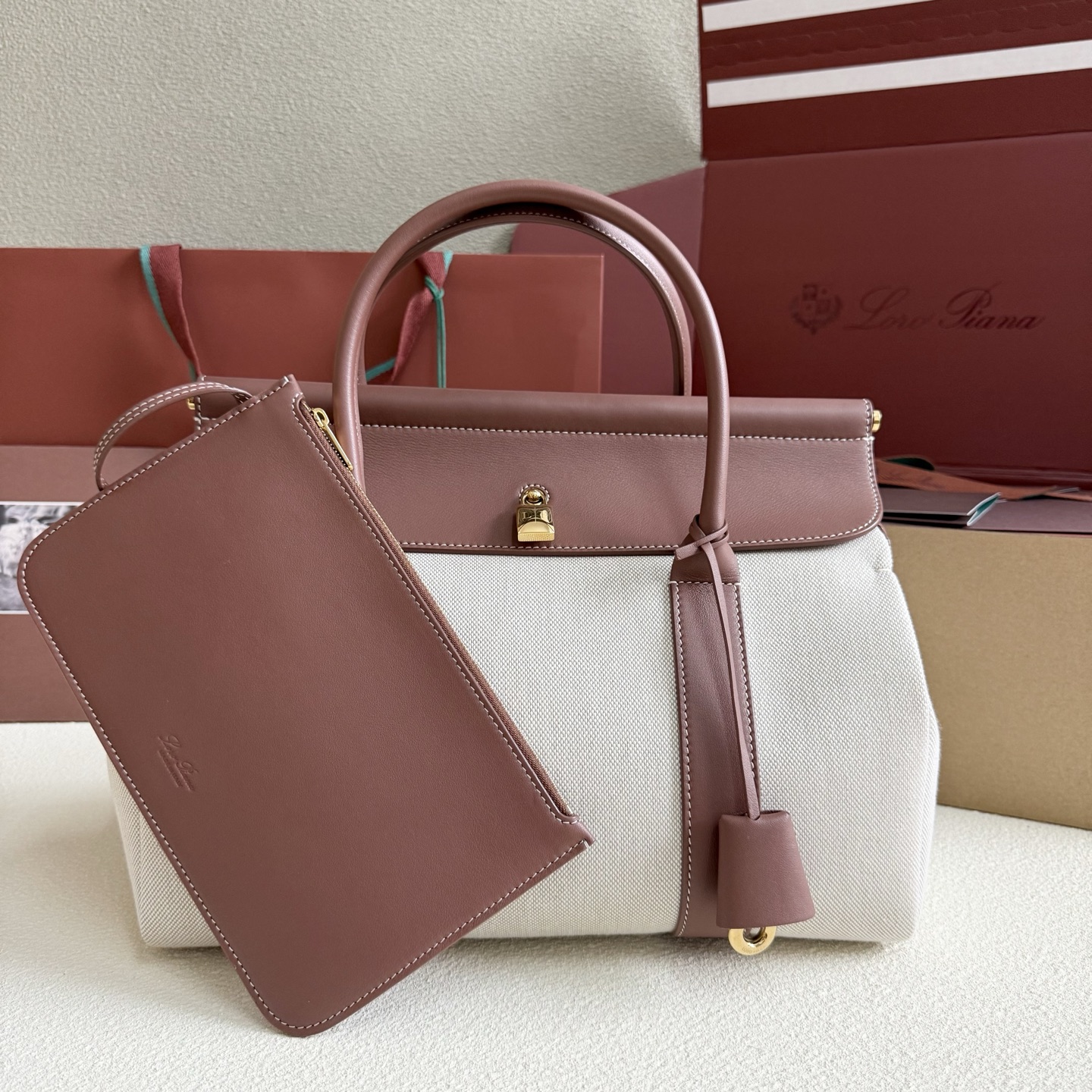 Loro Piana Loom bag L32 Cotton, Linen Natural/Caramel Sugar | Loro Piana US