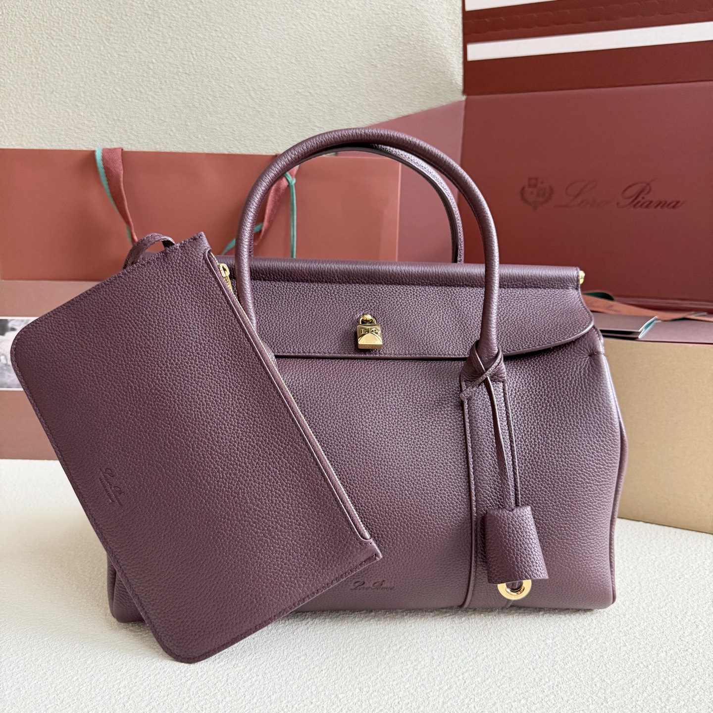 Loro Piana Loom bag L32 Grained Calfskin Azuki Beans/Sun Gold | Loro