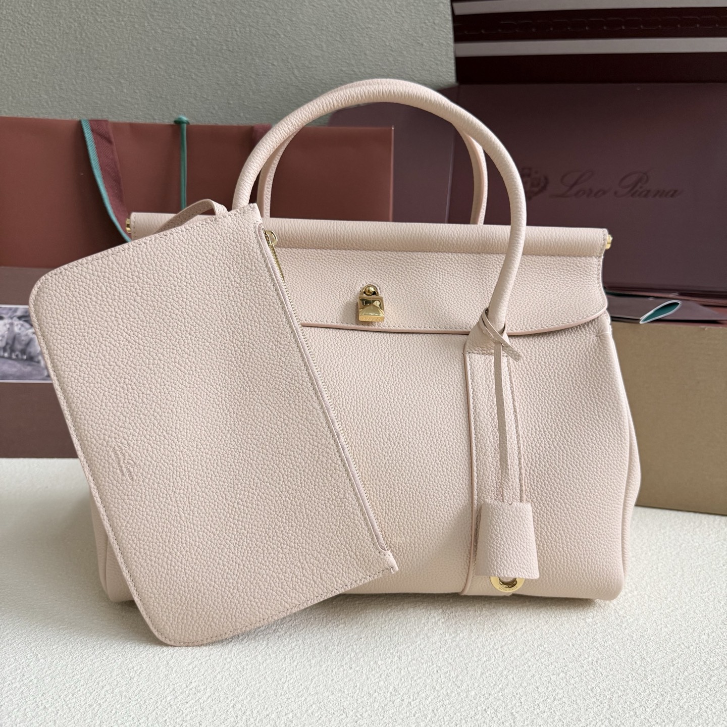 Loro Piana Loom bag L32 Grained Calfskin Creamed Honey/Sun Gold