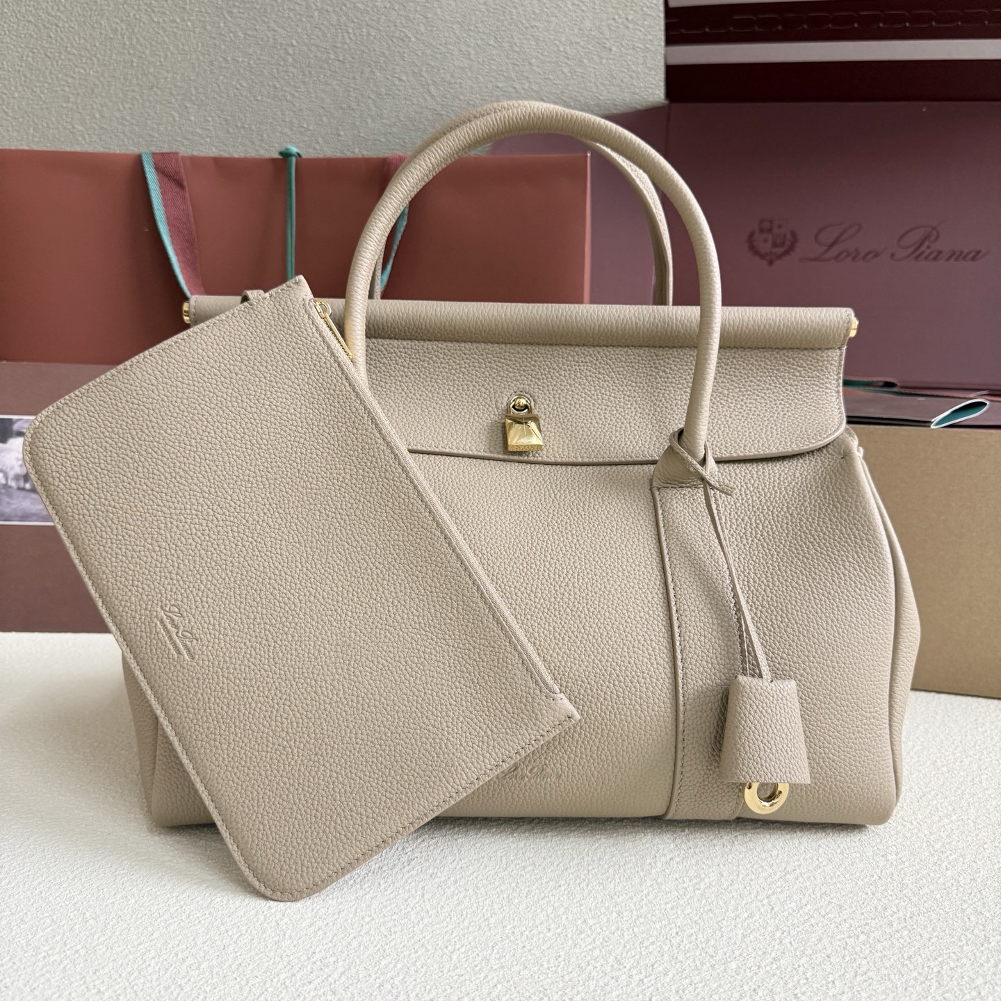 Loro Piana Loom bag L32 Grained Calfskin Creamed Honey/Sun Gold | Lor Loro Piana02889