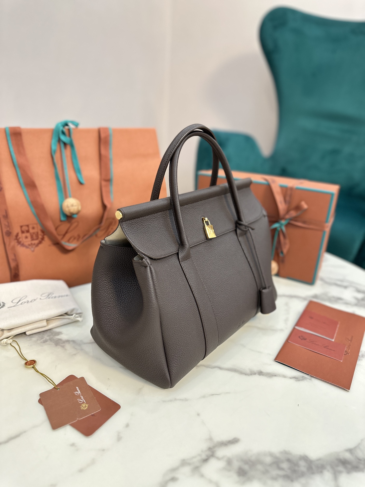 Loro Piana Loom bag L32 Grained Calfskin DARK CHOCOLATE