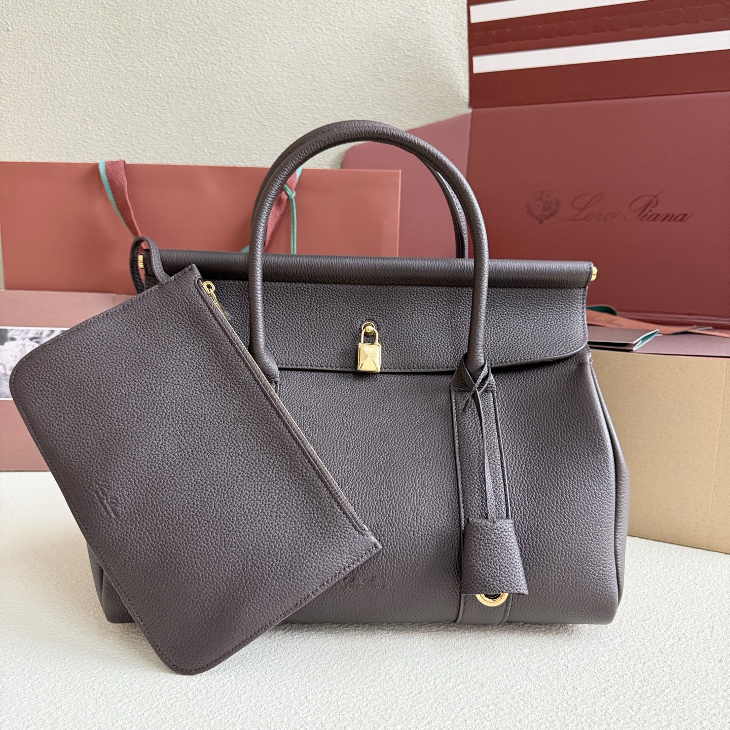 Loro Piana Loom bag L32 Grained Calfskin gray| Loro Piana US