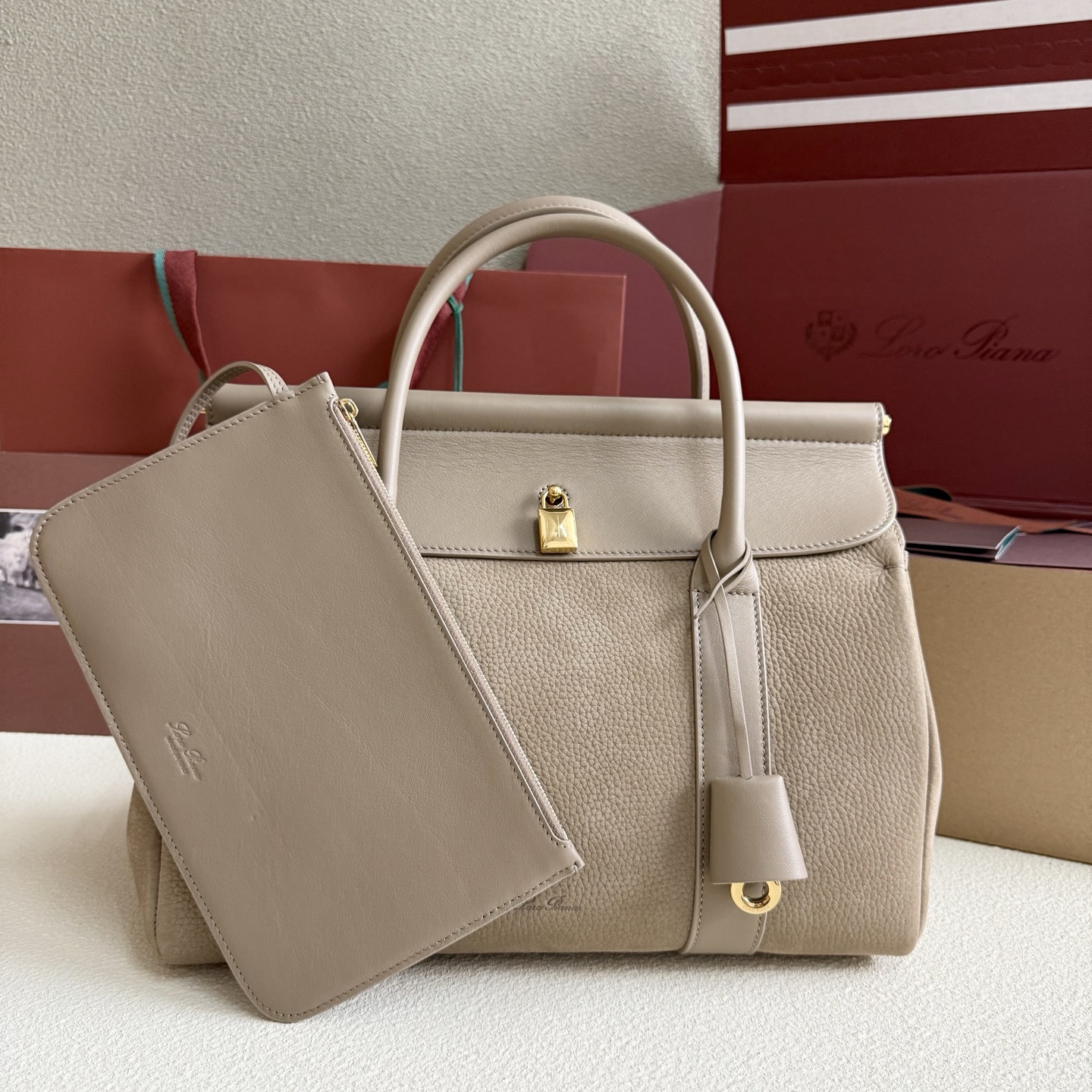 Loro Piana Loom bag L32 Grained Calfskin Light Mastic/Sun Gold | Loro