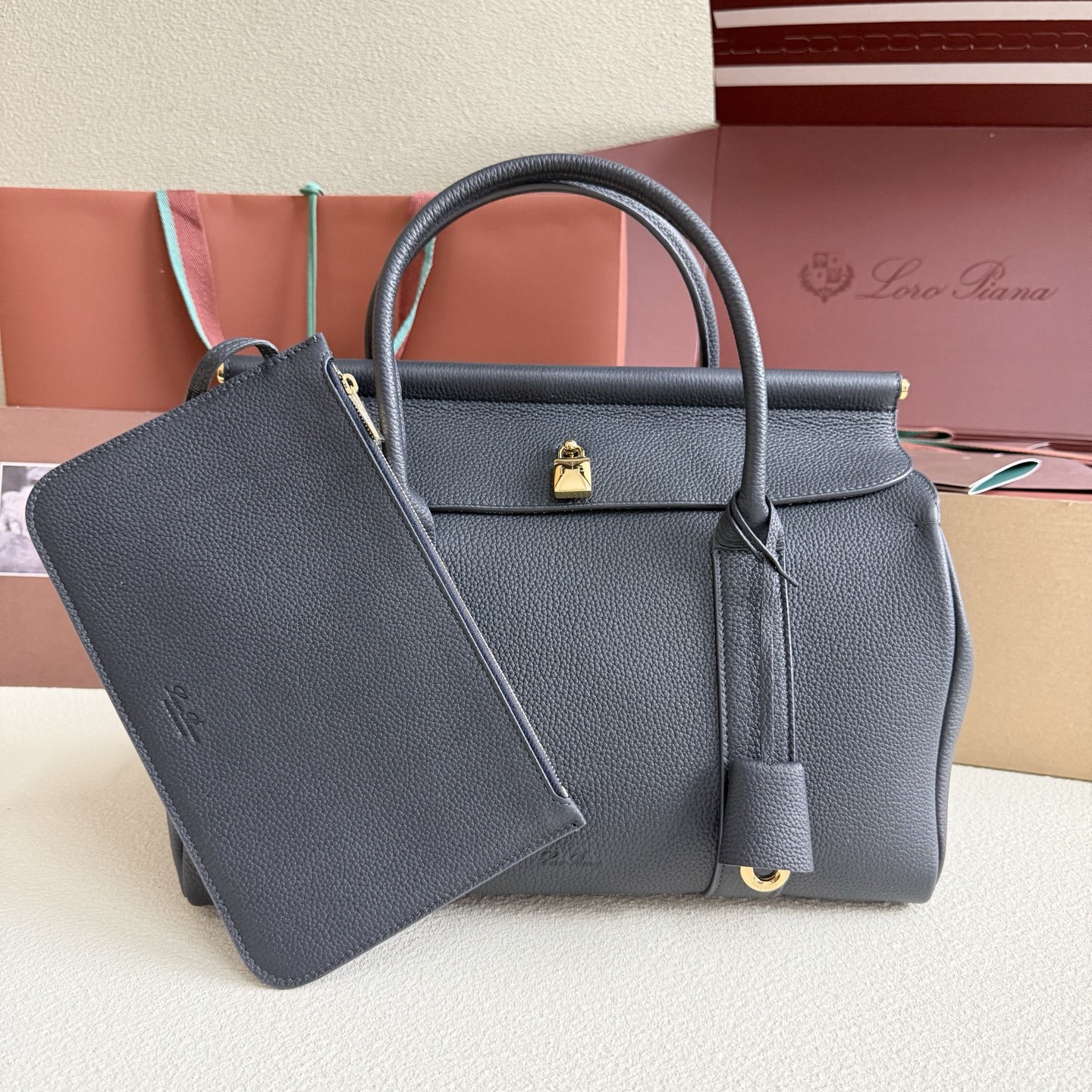 Loro Piana Loom bag L32 Grained Calfskin Navy Blue | Loro Piana US