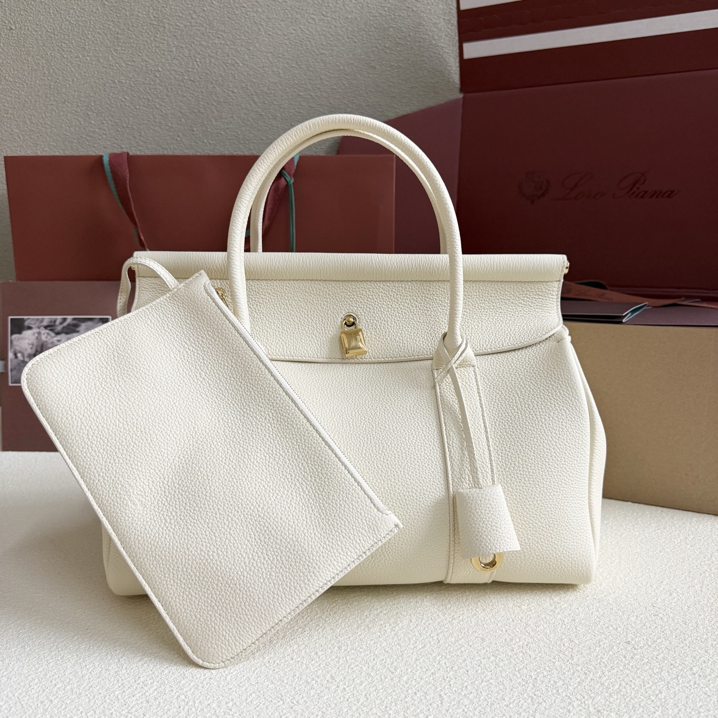 Loro Piana Loom bag L32 Grained Calfskin Whisper White | Loro Piana US