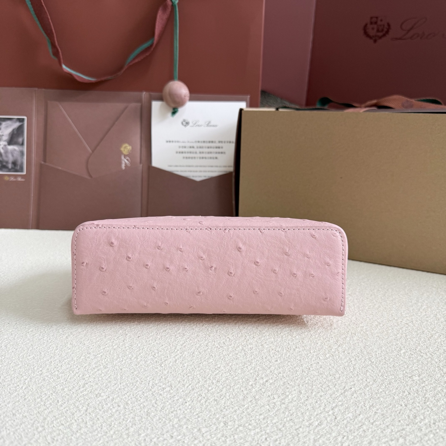 Loro Piana LP19 Extra Pocket in Pink Ostrich GHW Comes ...