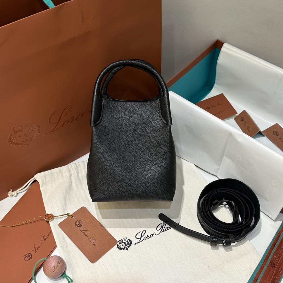 Loro Piana Micro Bale bag Grained Calfskin Dark Lichen black| Loro Piana