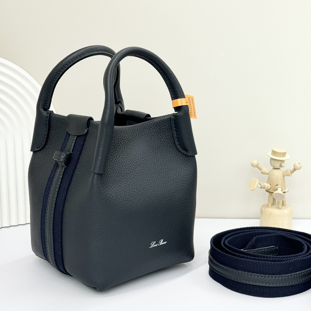 Loro Piana Micro Bale bag Grained Calfskin Dark Lichen black  | Loro Piana