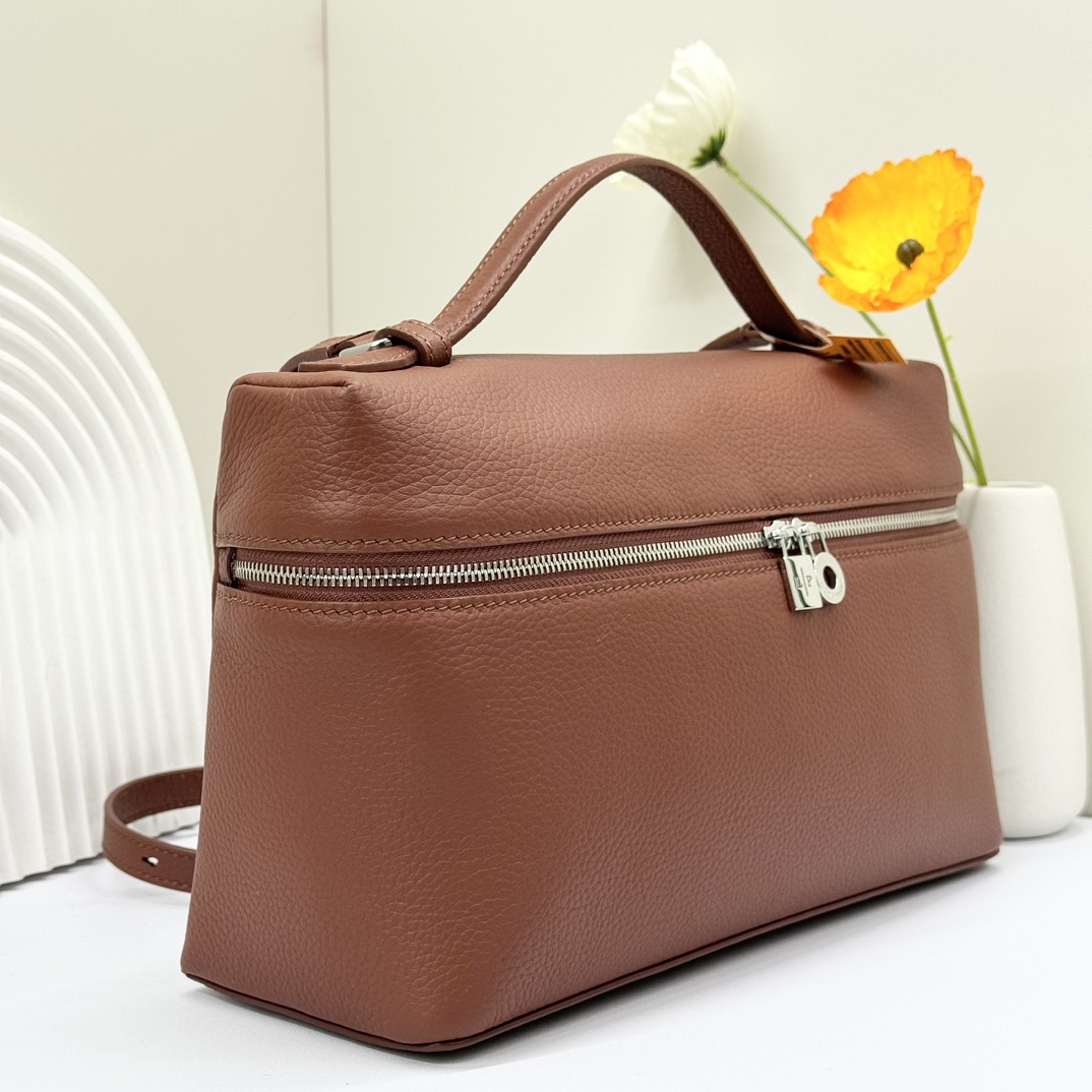 Loro Piana  neo pouch leather crossbody bag - brown red