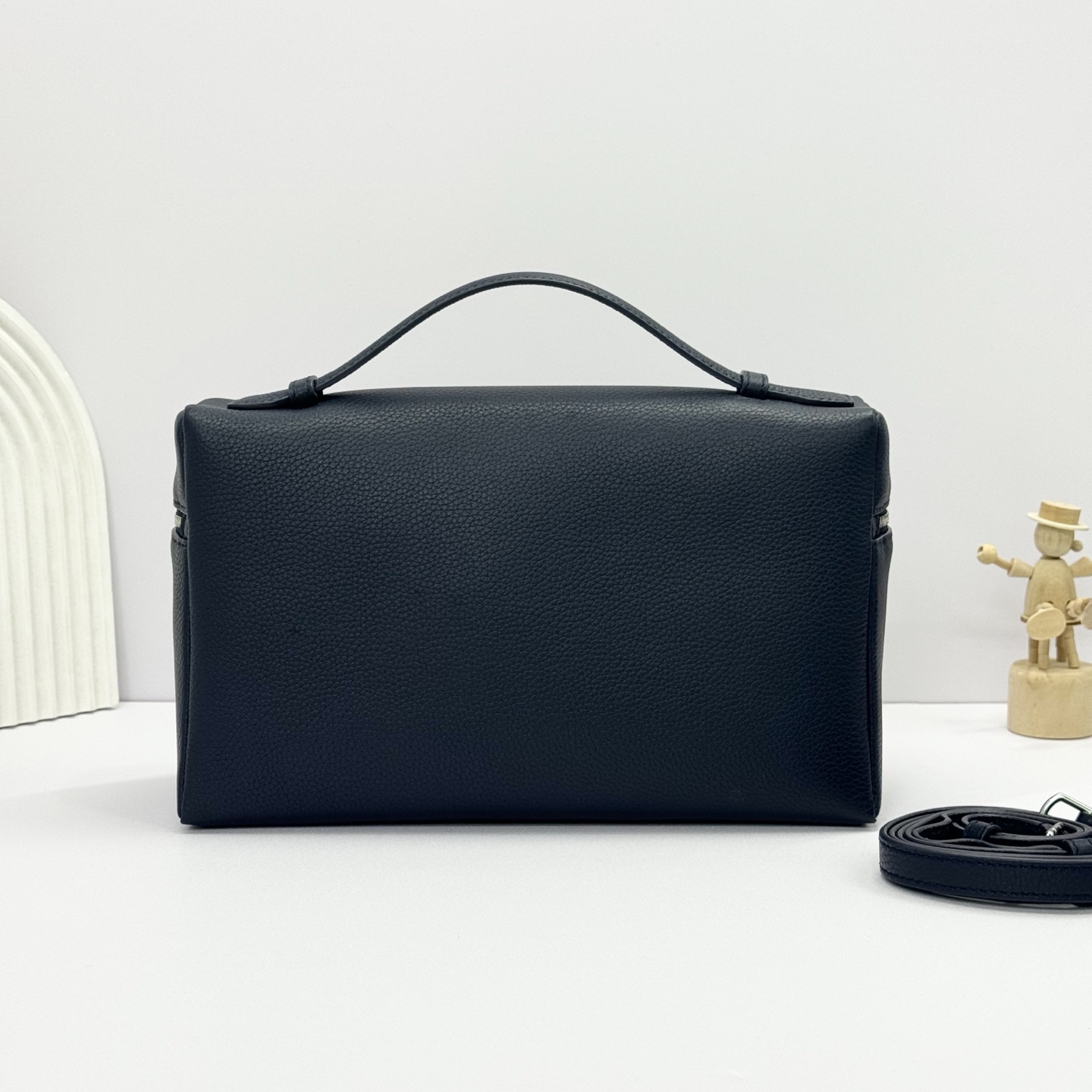 Loro Piana Neo Pouch Leather Top Handle Bag In Olive Leaf