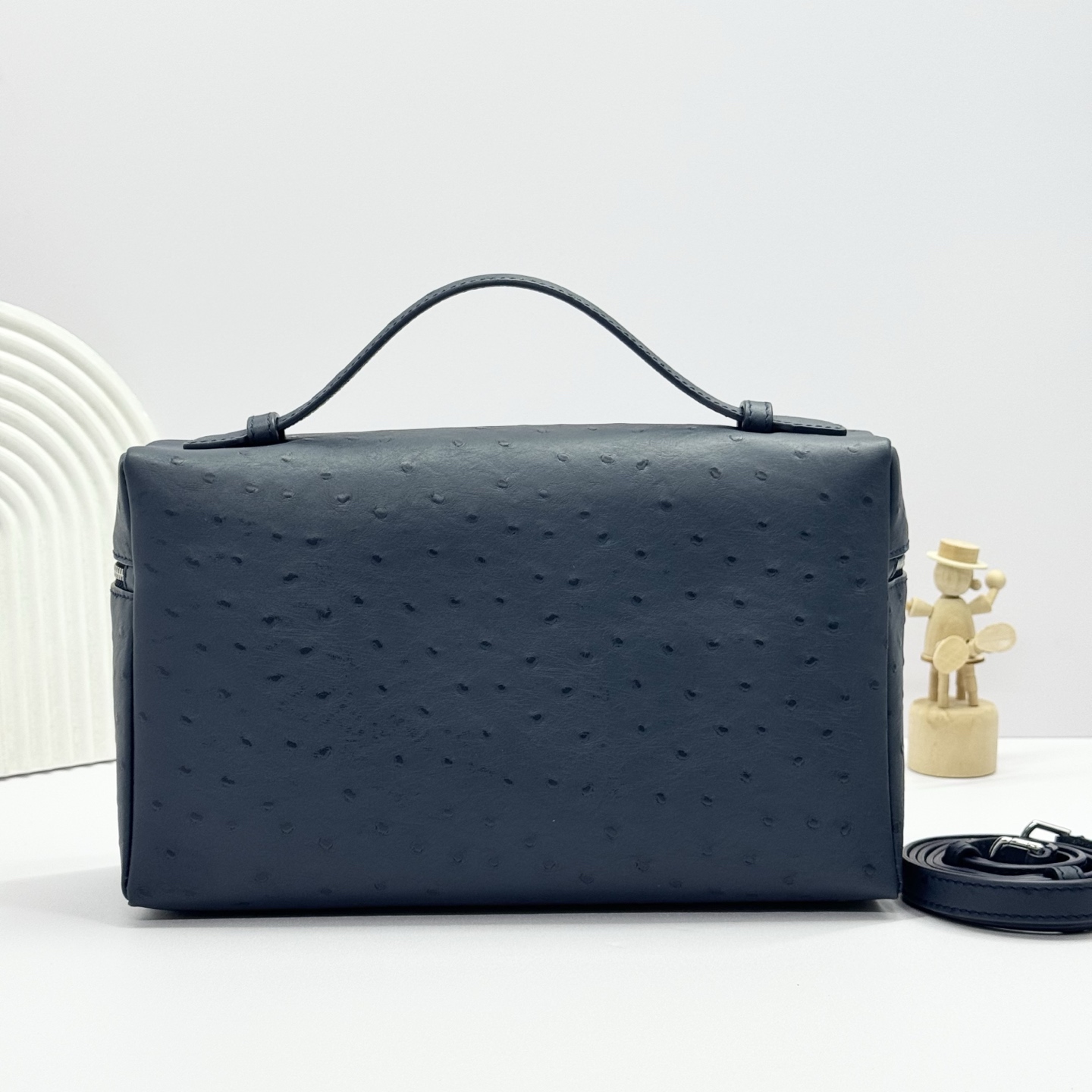 Loro Piana Ostrich Extra Pocket L19 Pouch - Blue Handle Bags,