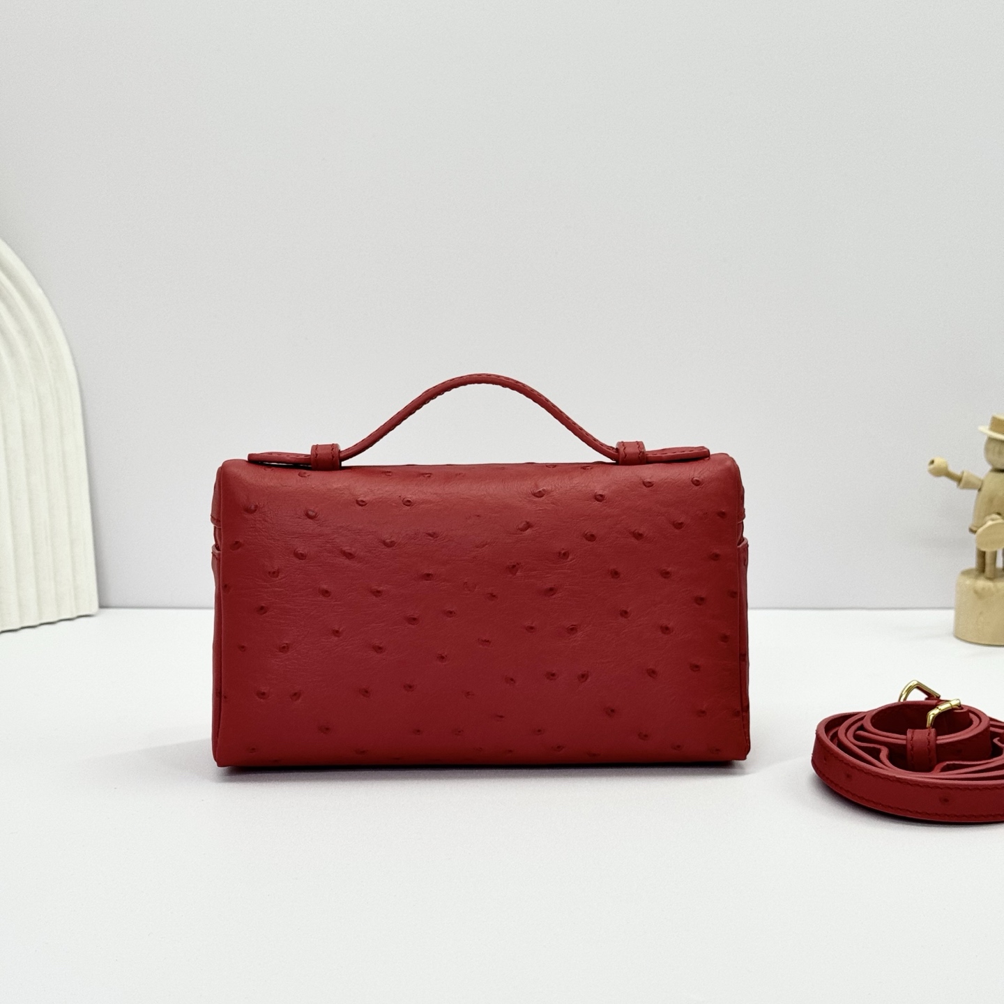 Loro Piana red Extra Pocket L27 Pouch in Ostrich Leather For Women Online |