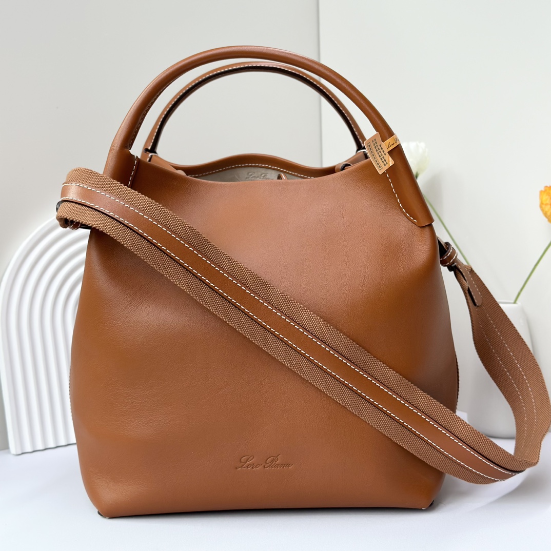 Loro Piana Small Bale bag Smooth Calfskin Mole/Sun Gold | Loro Piana
