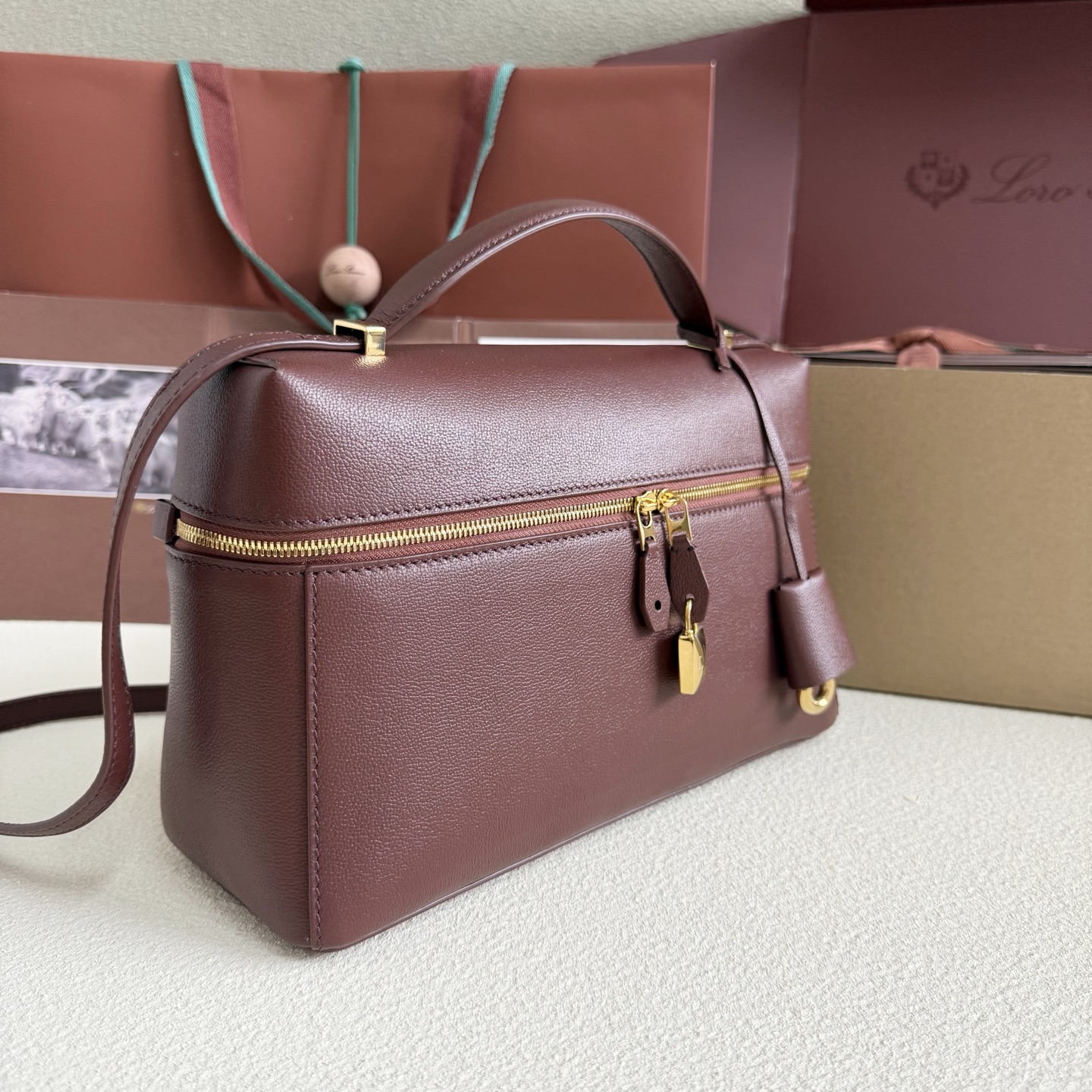 Loro PianaExtra Bag L27 Calfskin Smoked Caramel/Sun Gold