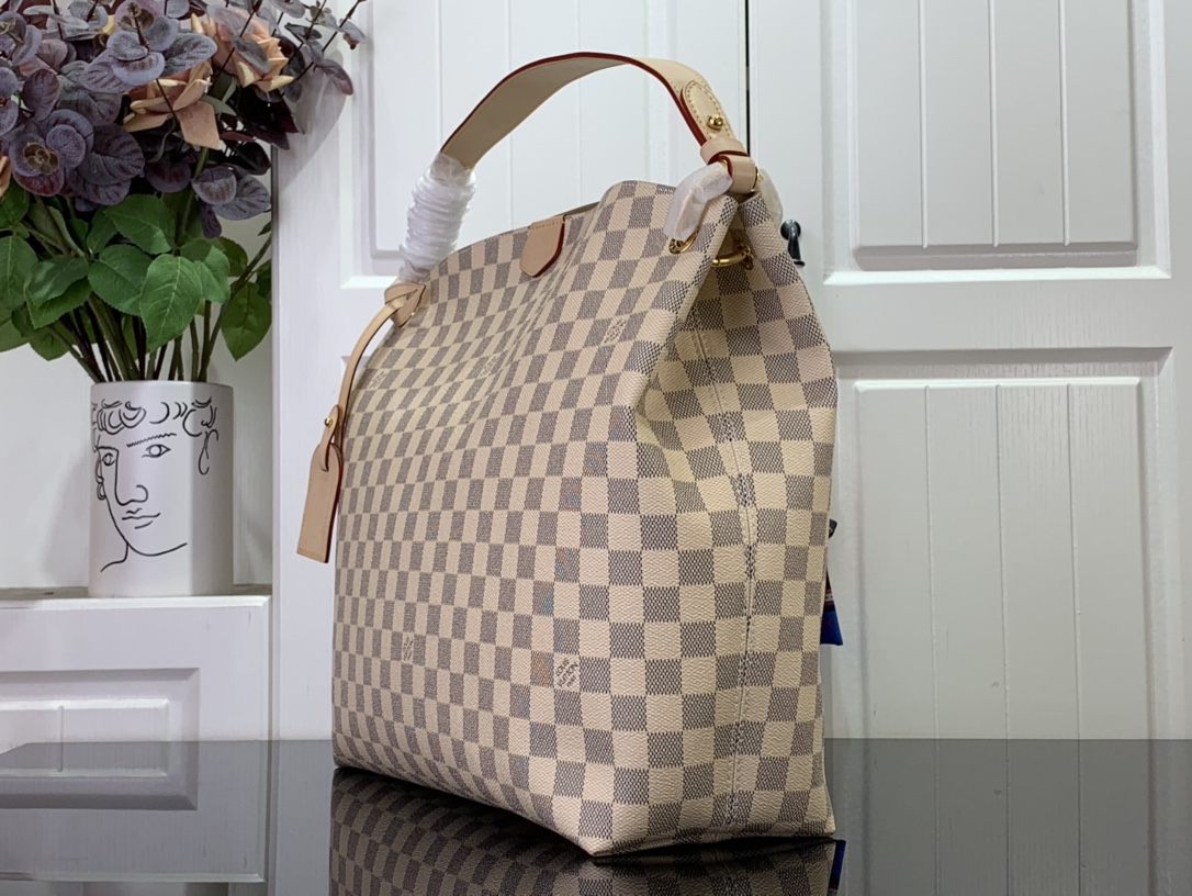 Louis Vuitton Graceful MM Rose Ballerine White Damier Azur Canvas Tote