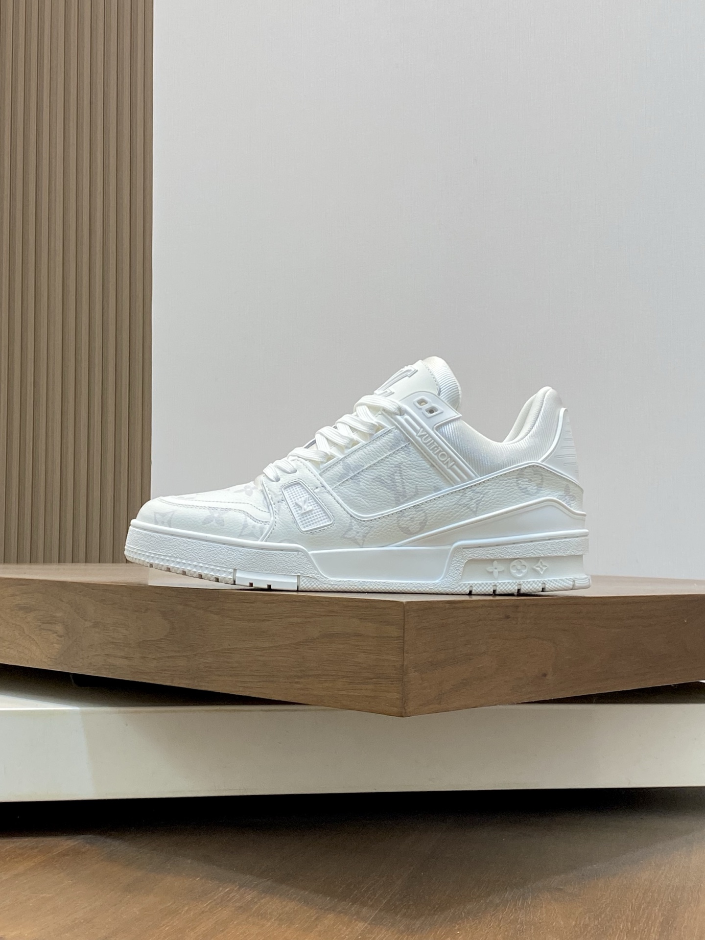 Louis Vuitton All White Monogram Embossed Calf Leather Sneakers