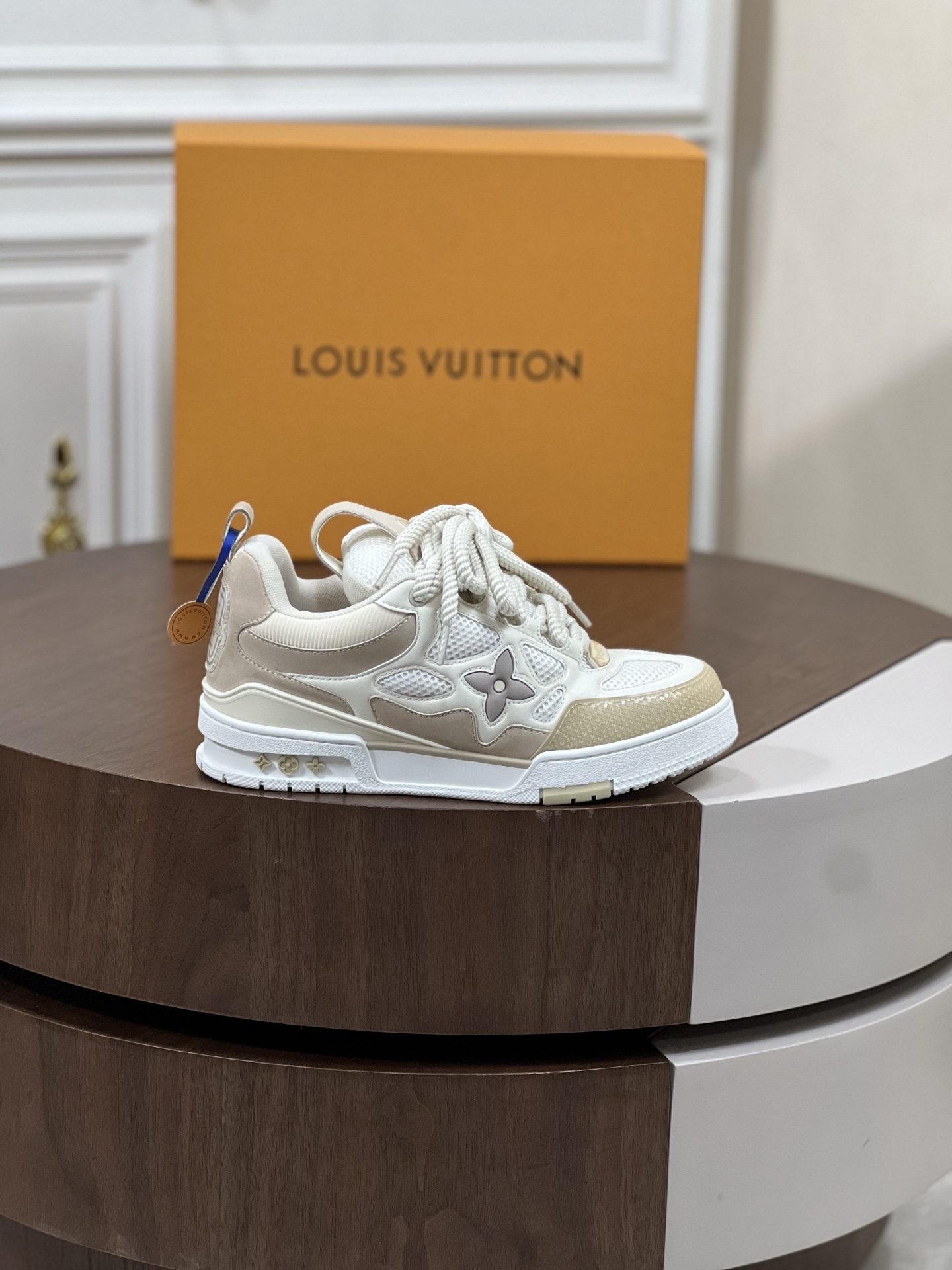 Louis Vuitton Beige and White Calf Leather Skate  Sneakers