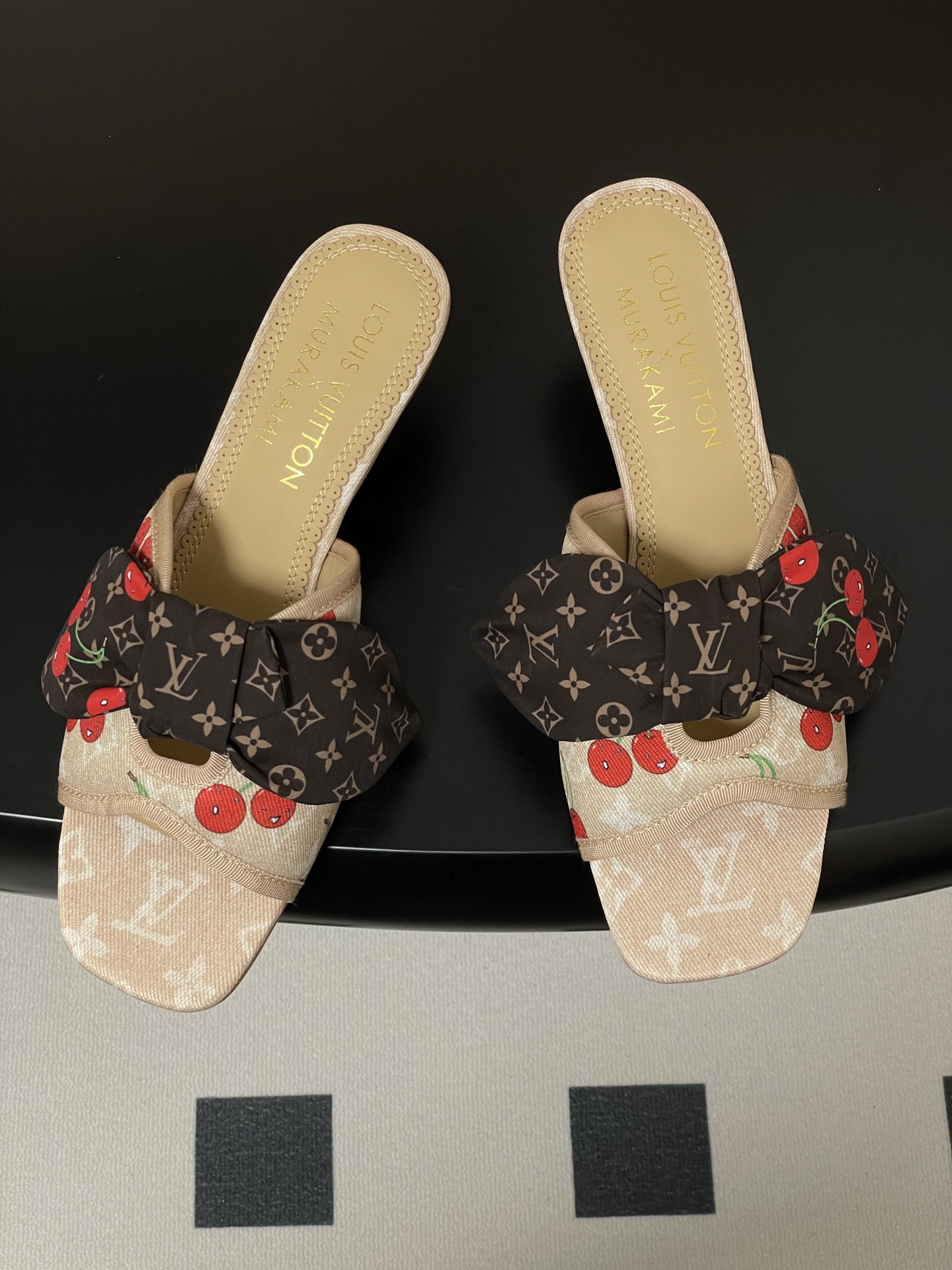 Louis Vuitton Beige Denim Cherry Bow High Heel Sandals