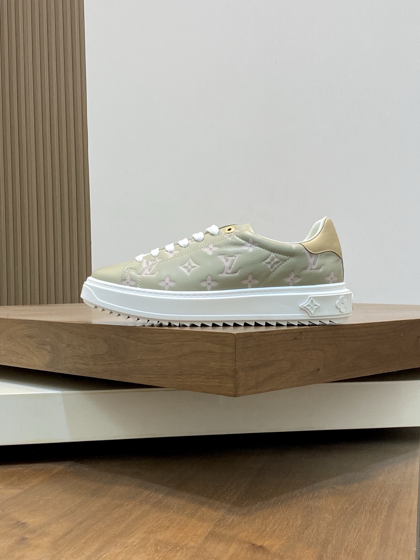 Louis Vuitton Beige Monogram Canvas and Calf Leather Sneakers