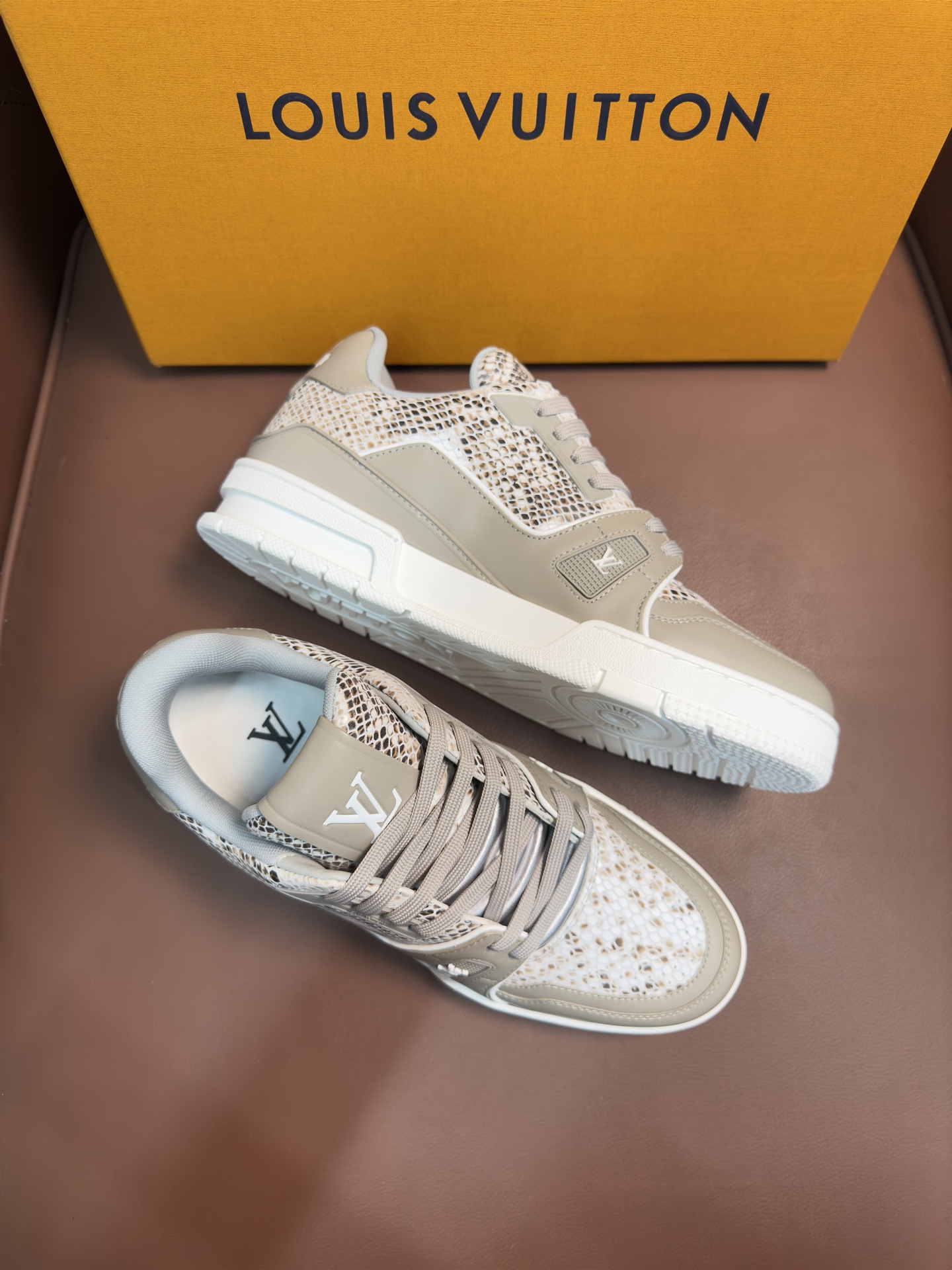 Louis Vuitton Beige Python Pattern Trainer Sneakers for Men