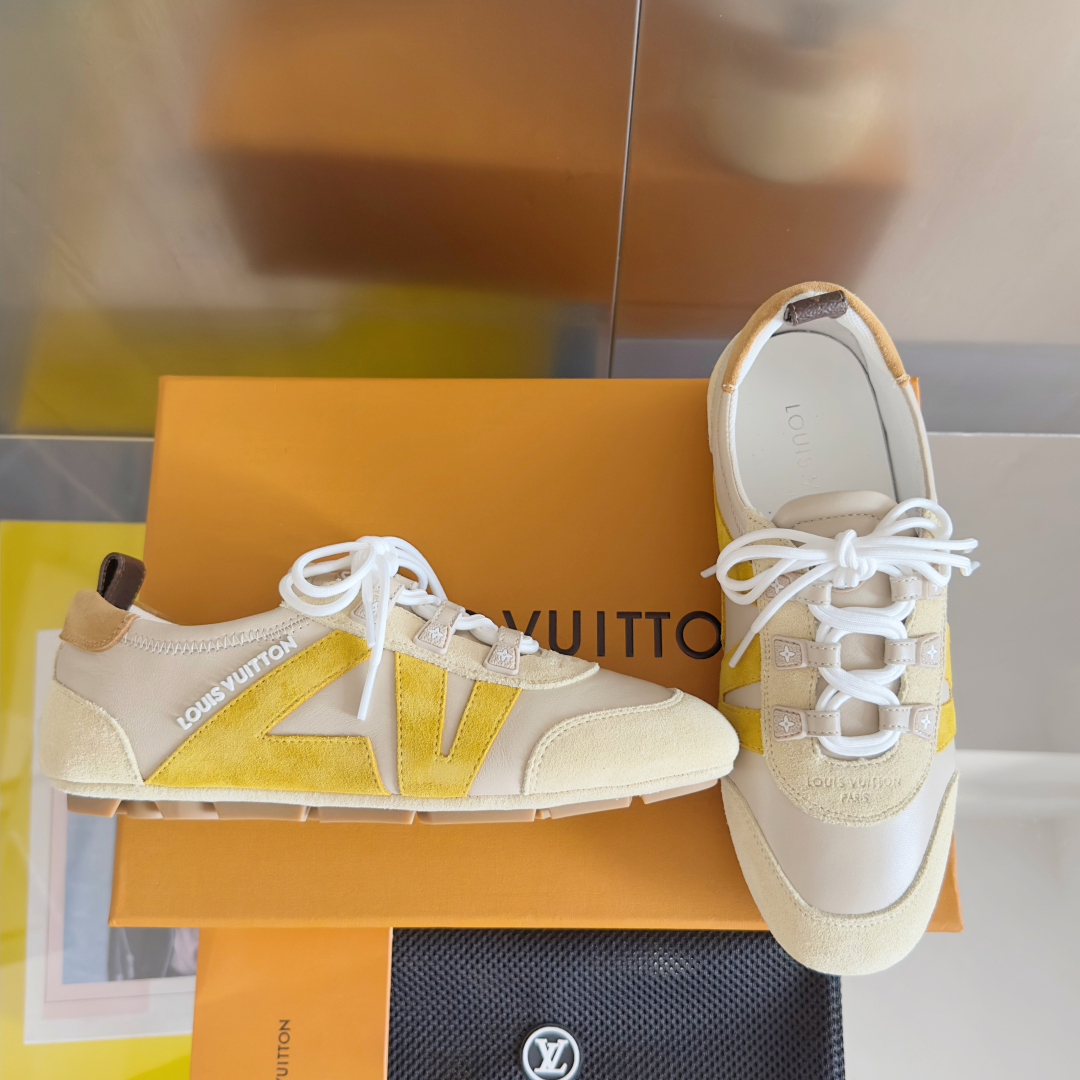 Louis Vuitton Beige Yellow Leather Sneakers