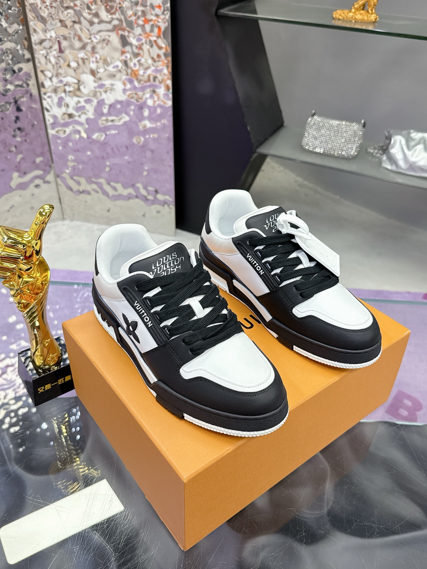 Louis Vuitton Black & White Monogram Low-Top Sneakers