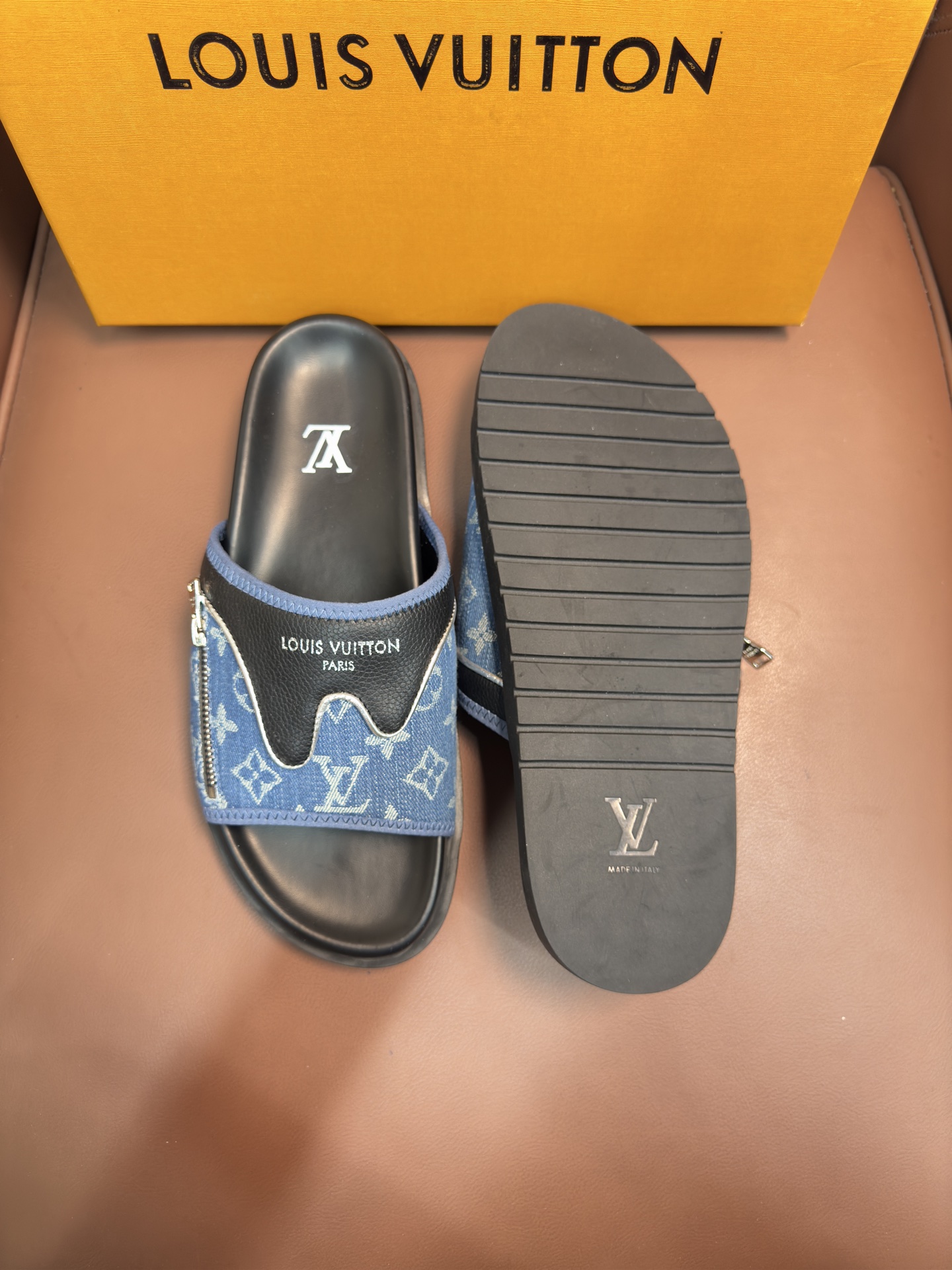 Louis Vuitton Black and Blue Monogram Flip Flops â€“ Men's Slippers