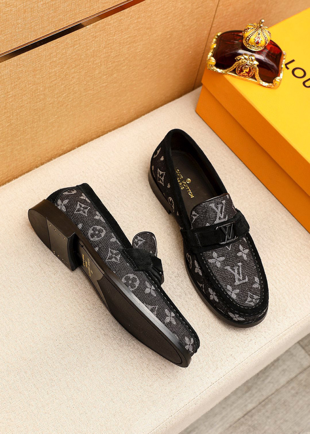 Louis Vuitton Black and Grey Monogram Canvas Loafers