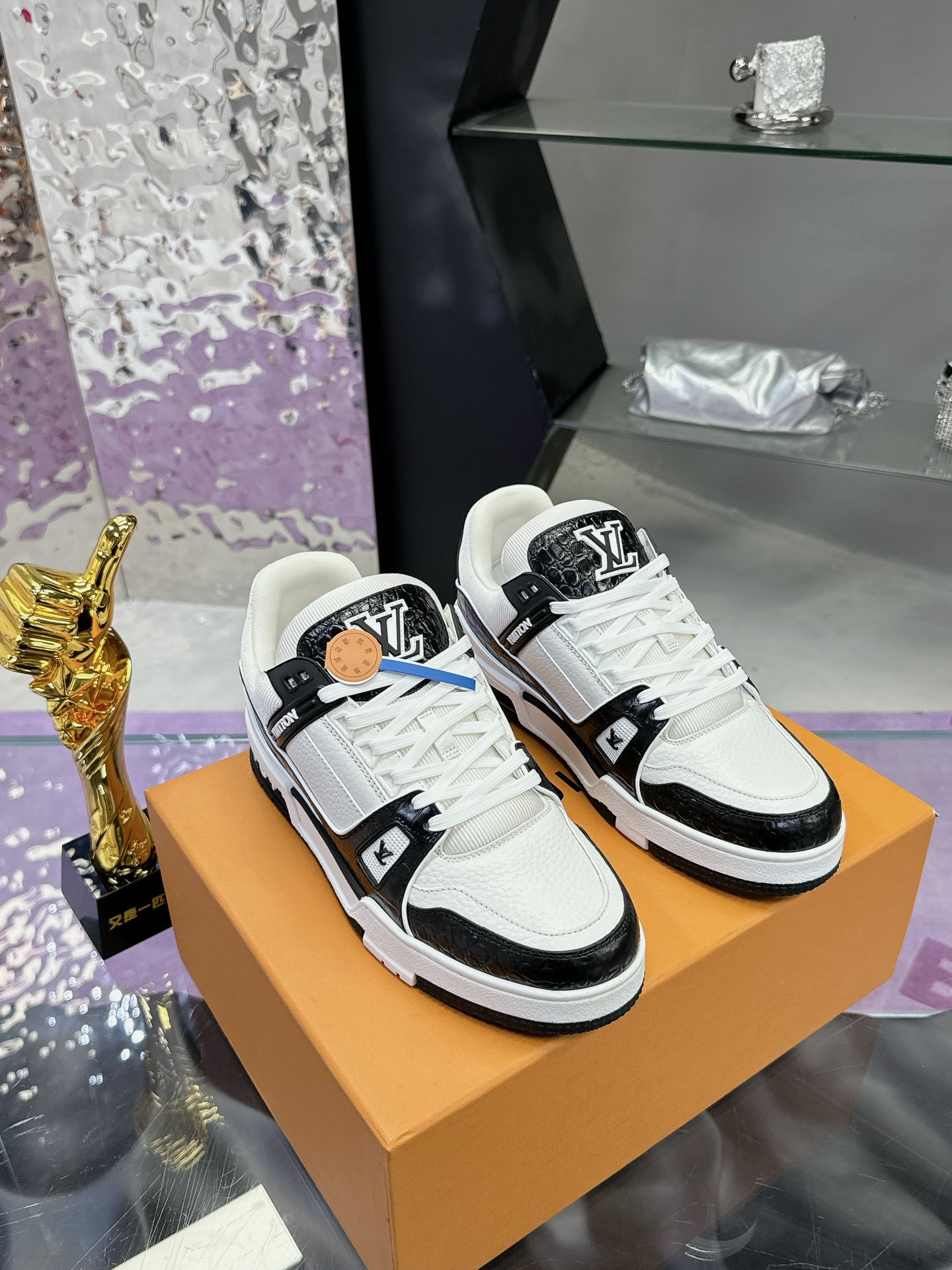 Louis Vuitton Black and White Monogram Trainer Sneakers
