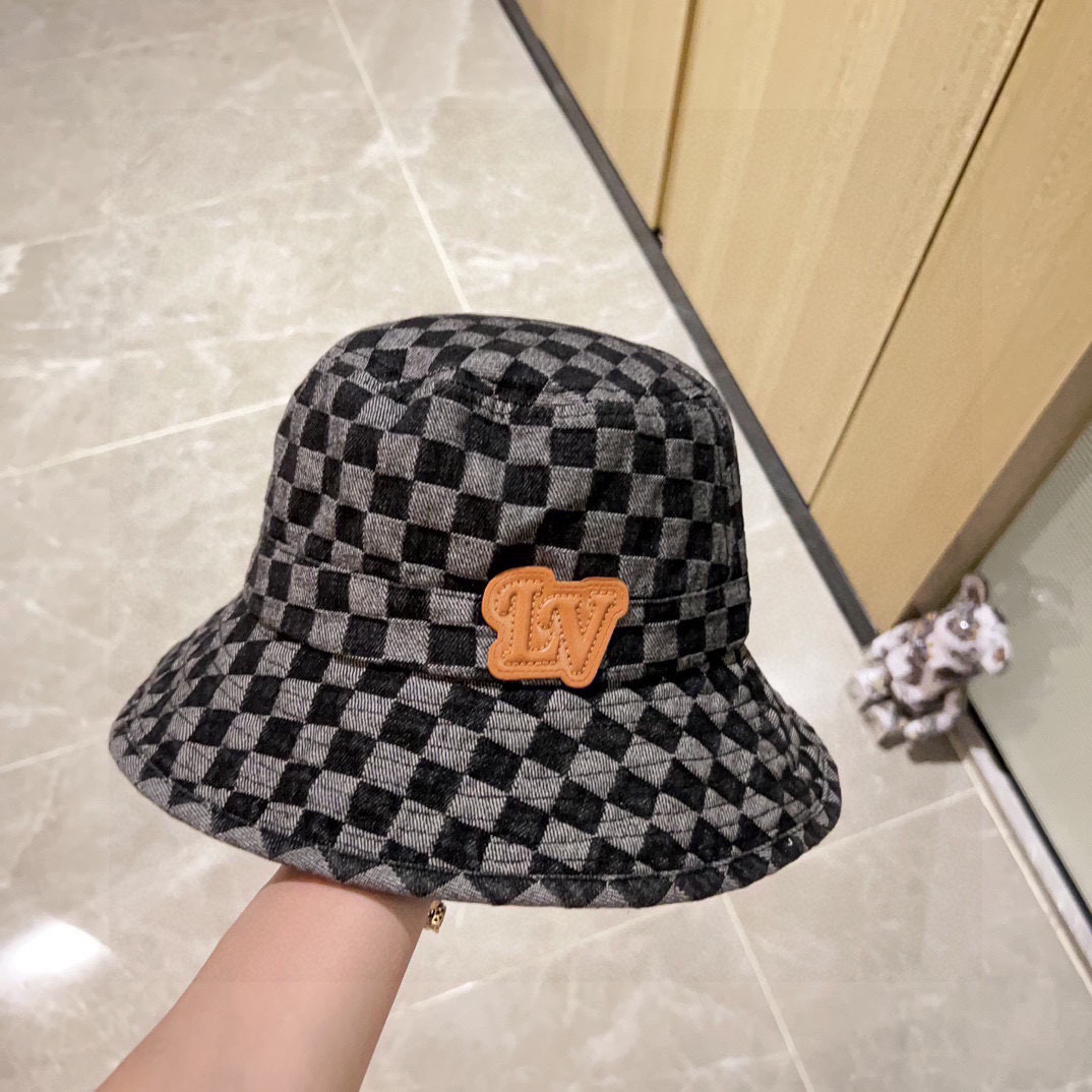 LV Damier Bucket Hat - LV Damier Checkered Bucket Hat - Black & Gray