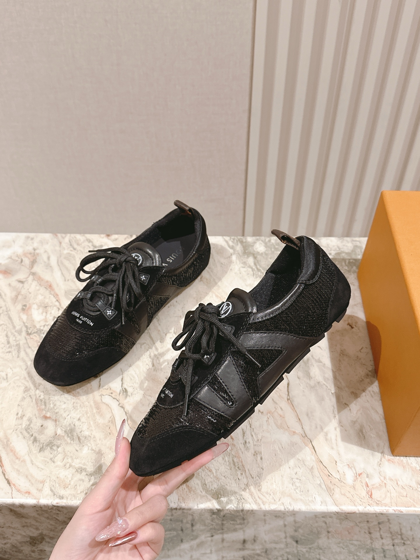 Louis Vuitton Black Mesh and Suede Sneakers for Men