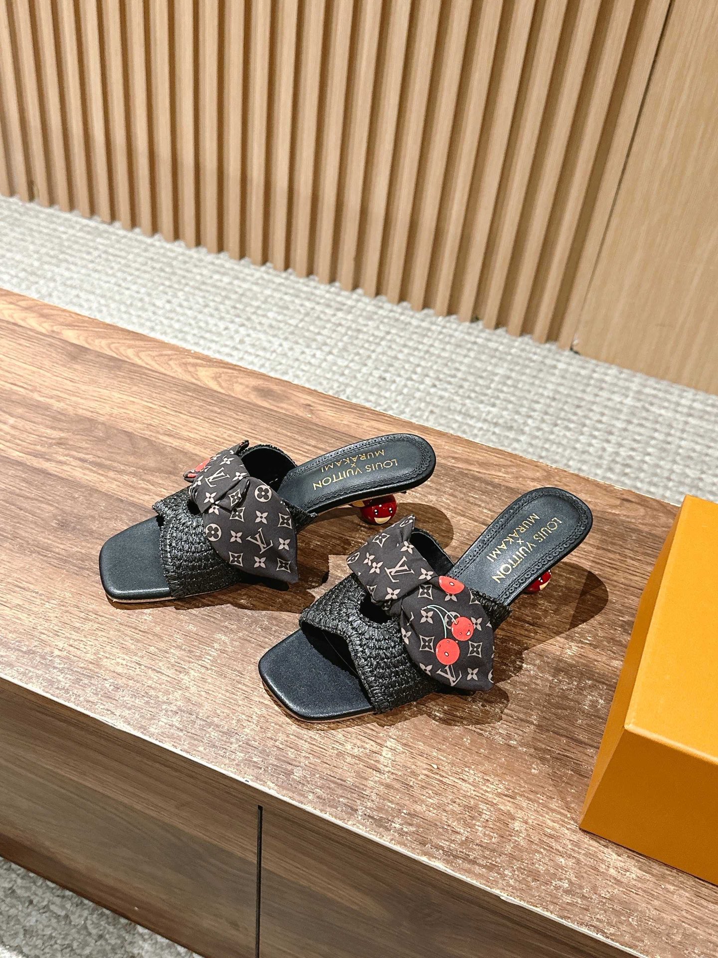 Louis Vuitton black monogram bow sandals for women