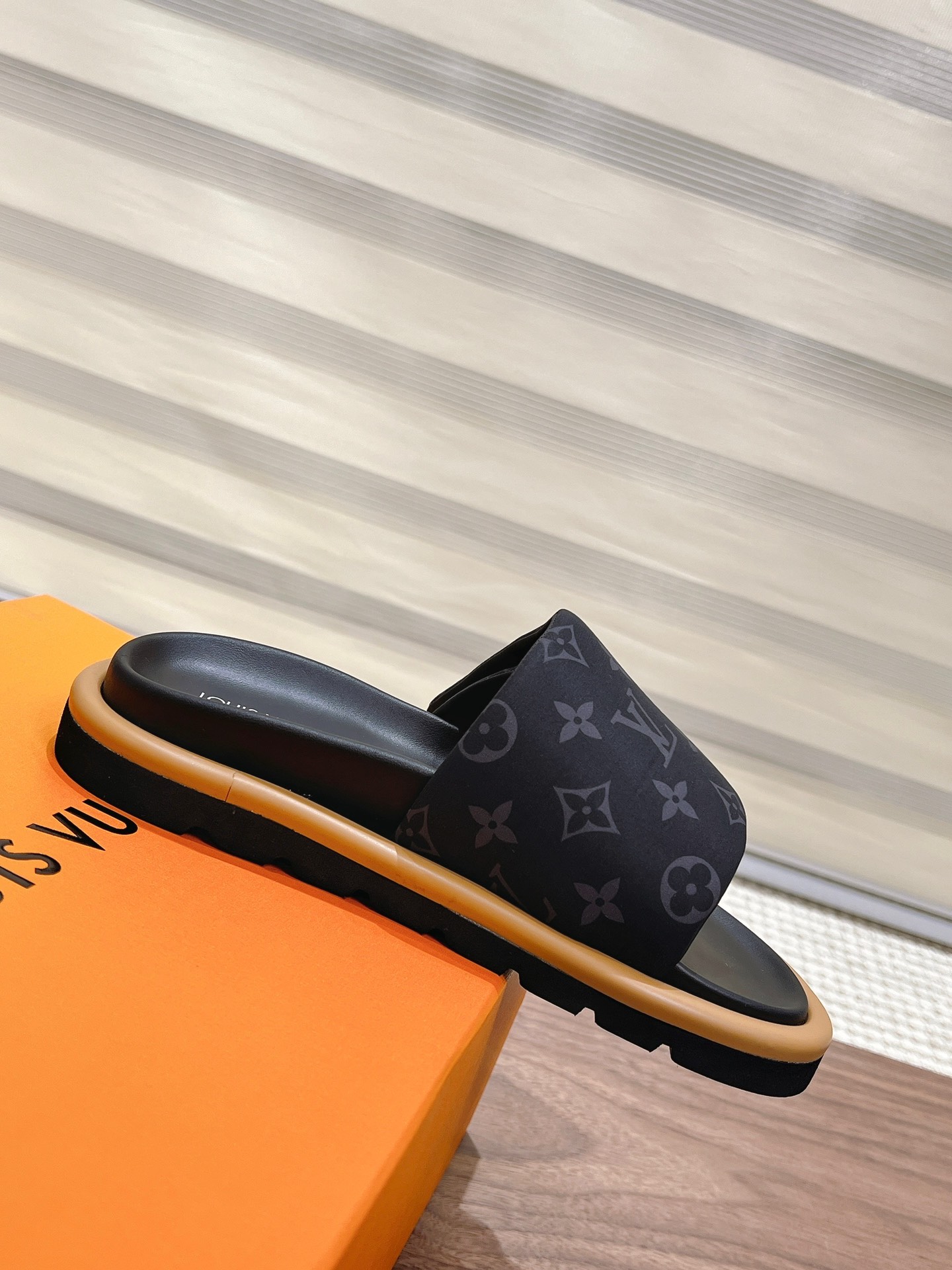 Louis Vuitton Black Monogram Canvas Flat Slide Sandals