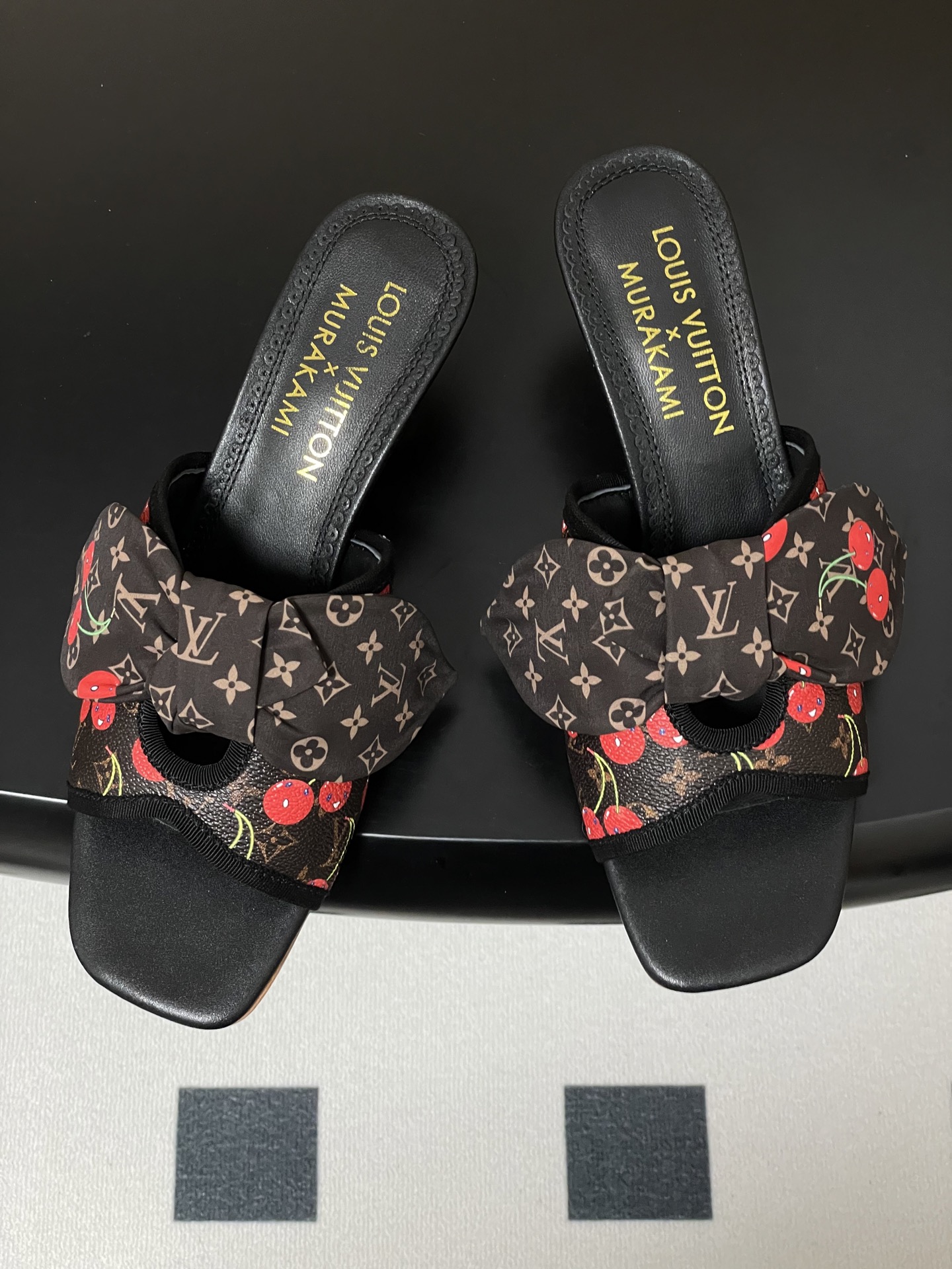 Louis Vuitton Black Monogram Cherry Bow Heel Sandals for Women