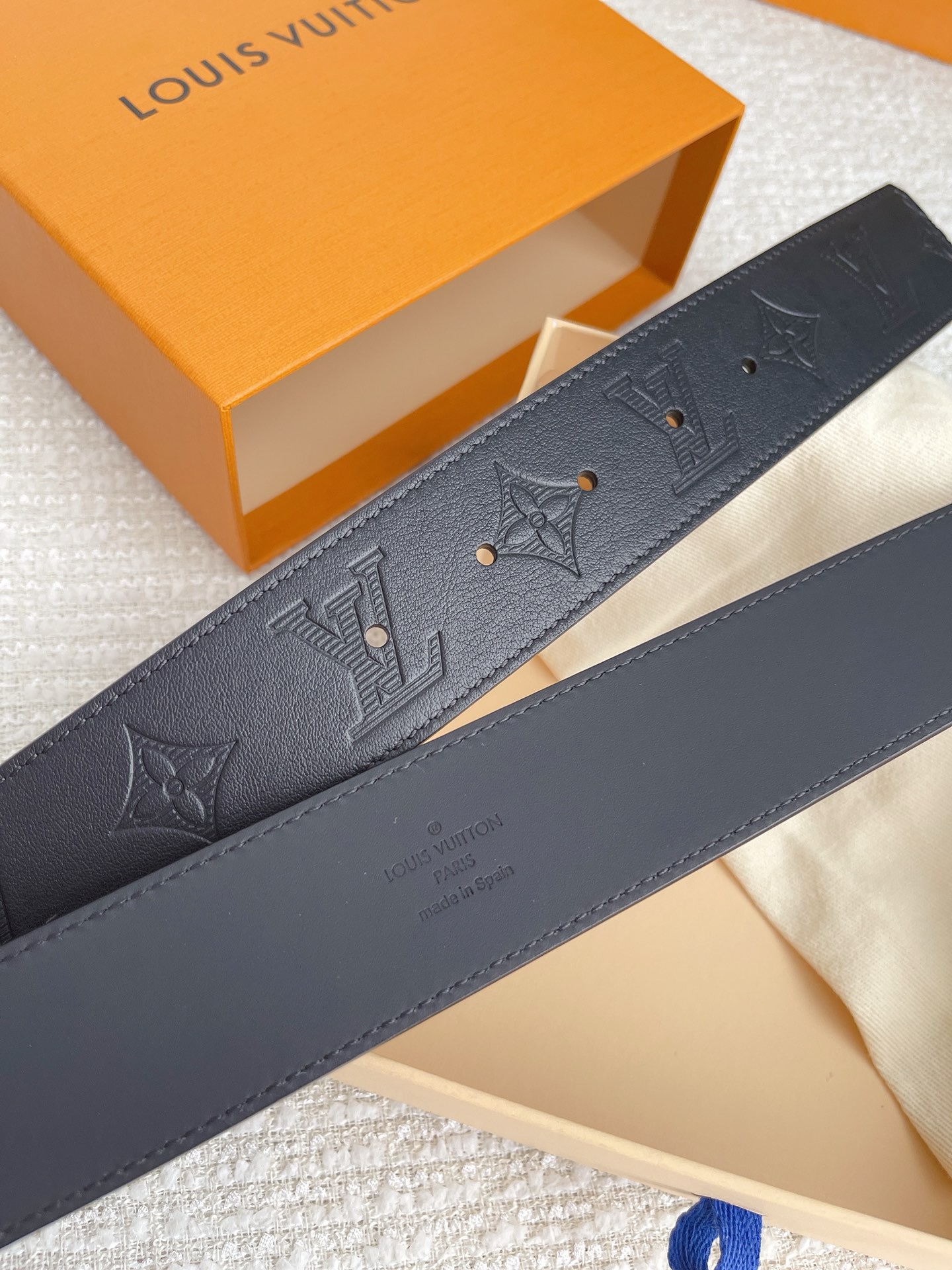 Louis Vuitton Black Monogram Embossed Leather Belt with Gold LV Buckle