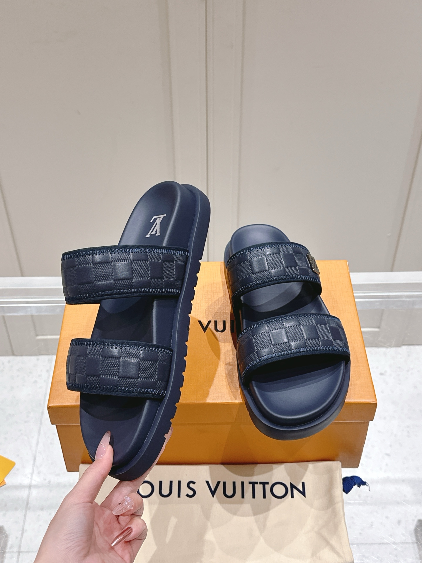 Louis Vuitton Black Monogram Slide Sandals