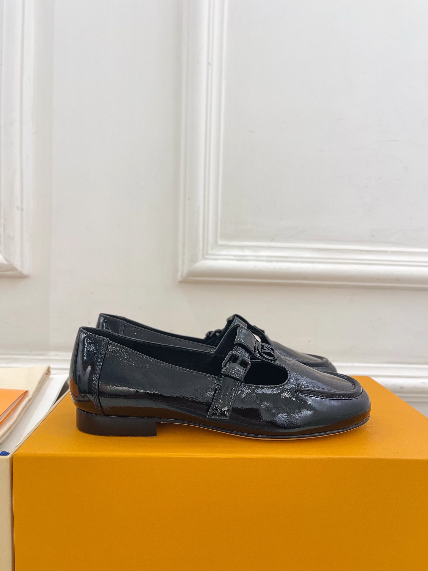 Louis Vuitton Black Patent Leather Loafers with LV Buckle