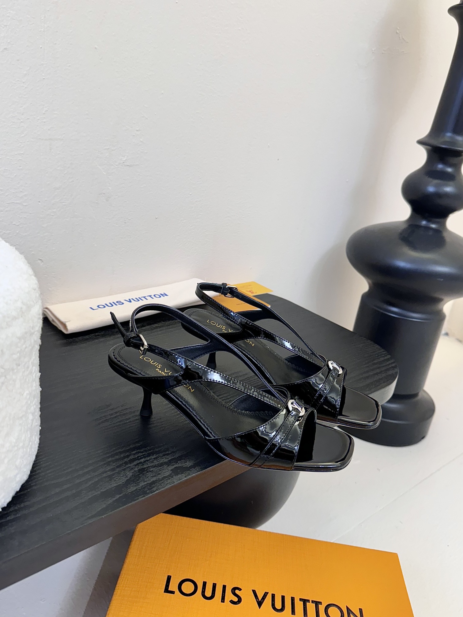 Louis Vuitton Black Patent Leather Slingback Sandals