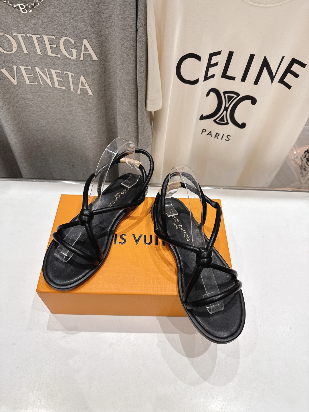Louis Vuitton Black Strappy Flat Sandals Women