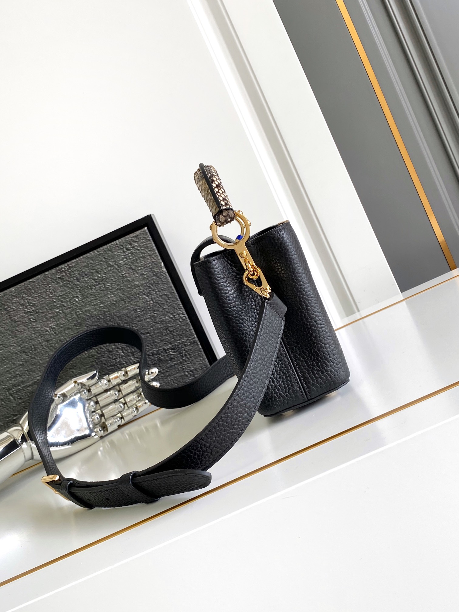 Louis Vuitton Black Taurillon Leather and Python Capucine