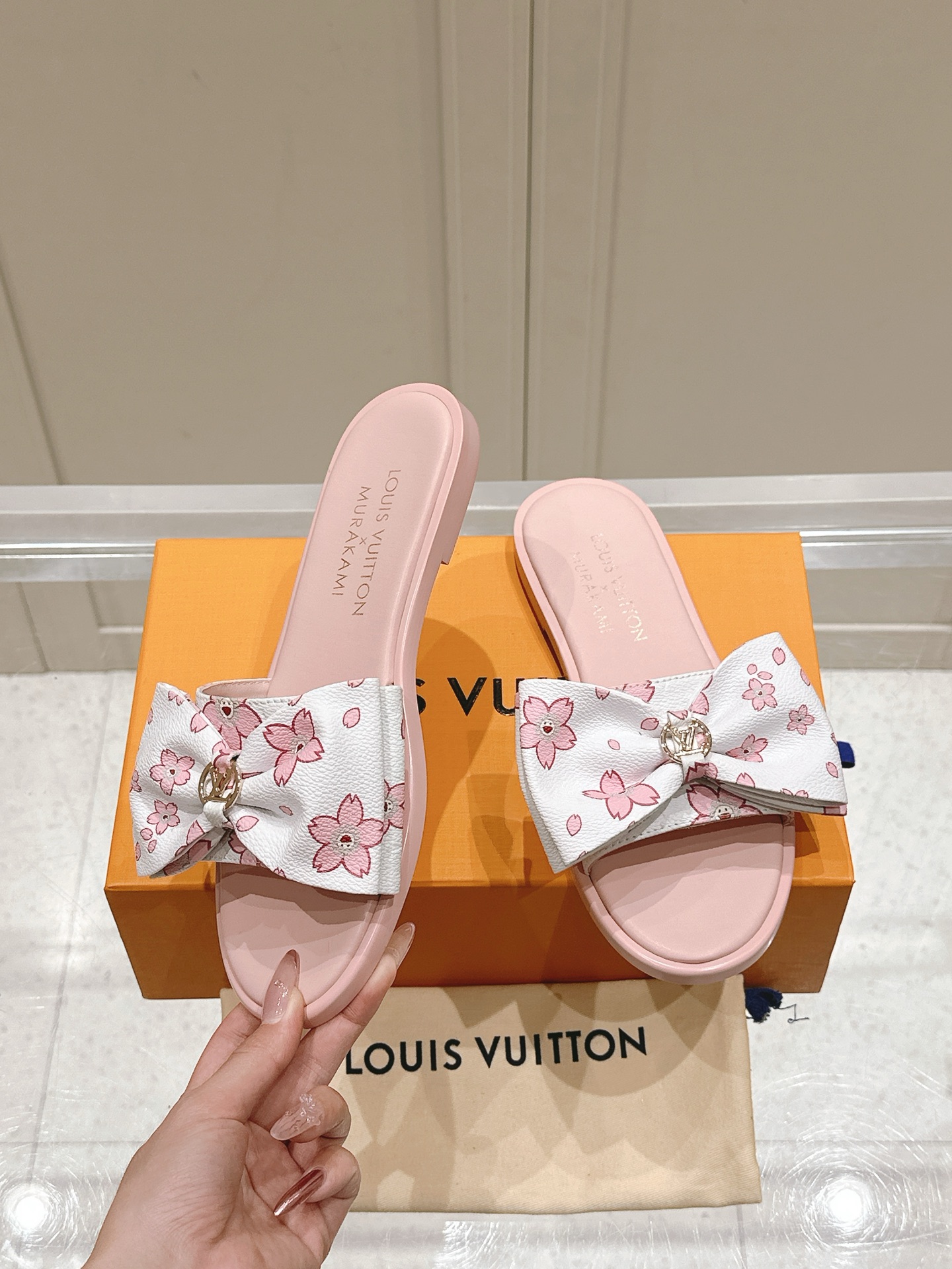 Louis Vuitton Blossom Bow Flat Slide Sandals Pink Monogram Canvas