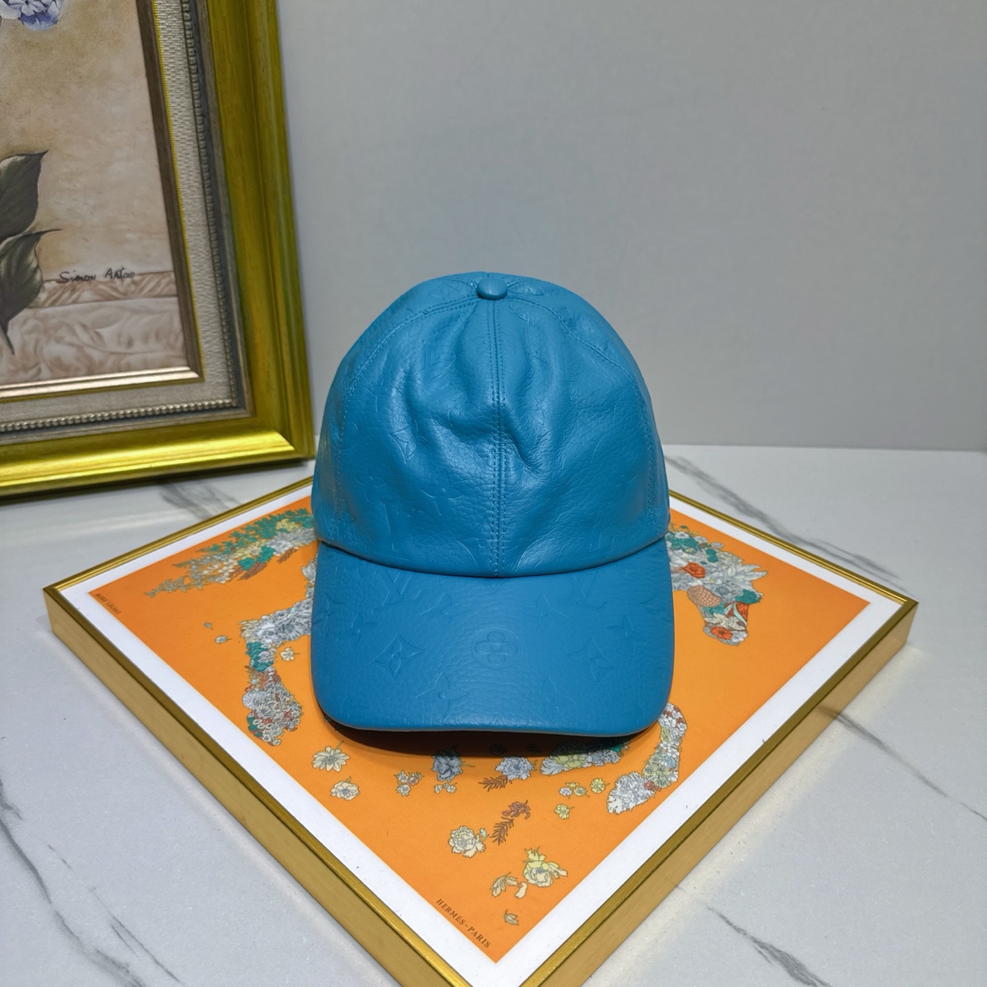 Louis Vuitton Blue Leather Cap - Monogram Embossed