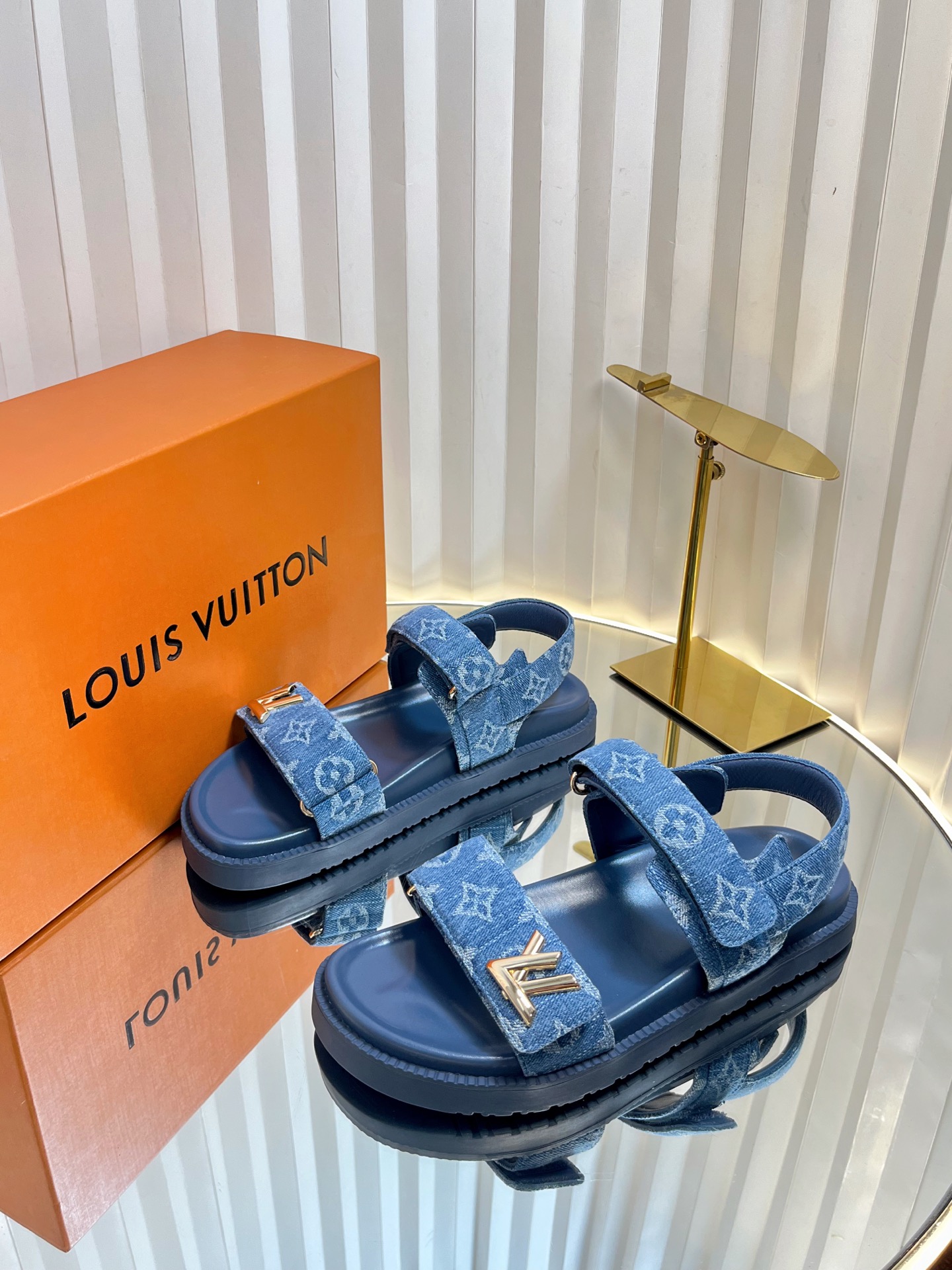 Louis Vuitton Blue Denim Monogram Platform Sandals