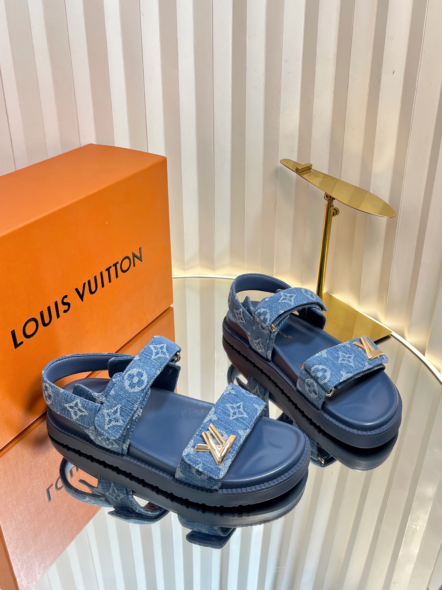 LV Denim Monogram Blue Sandals