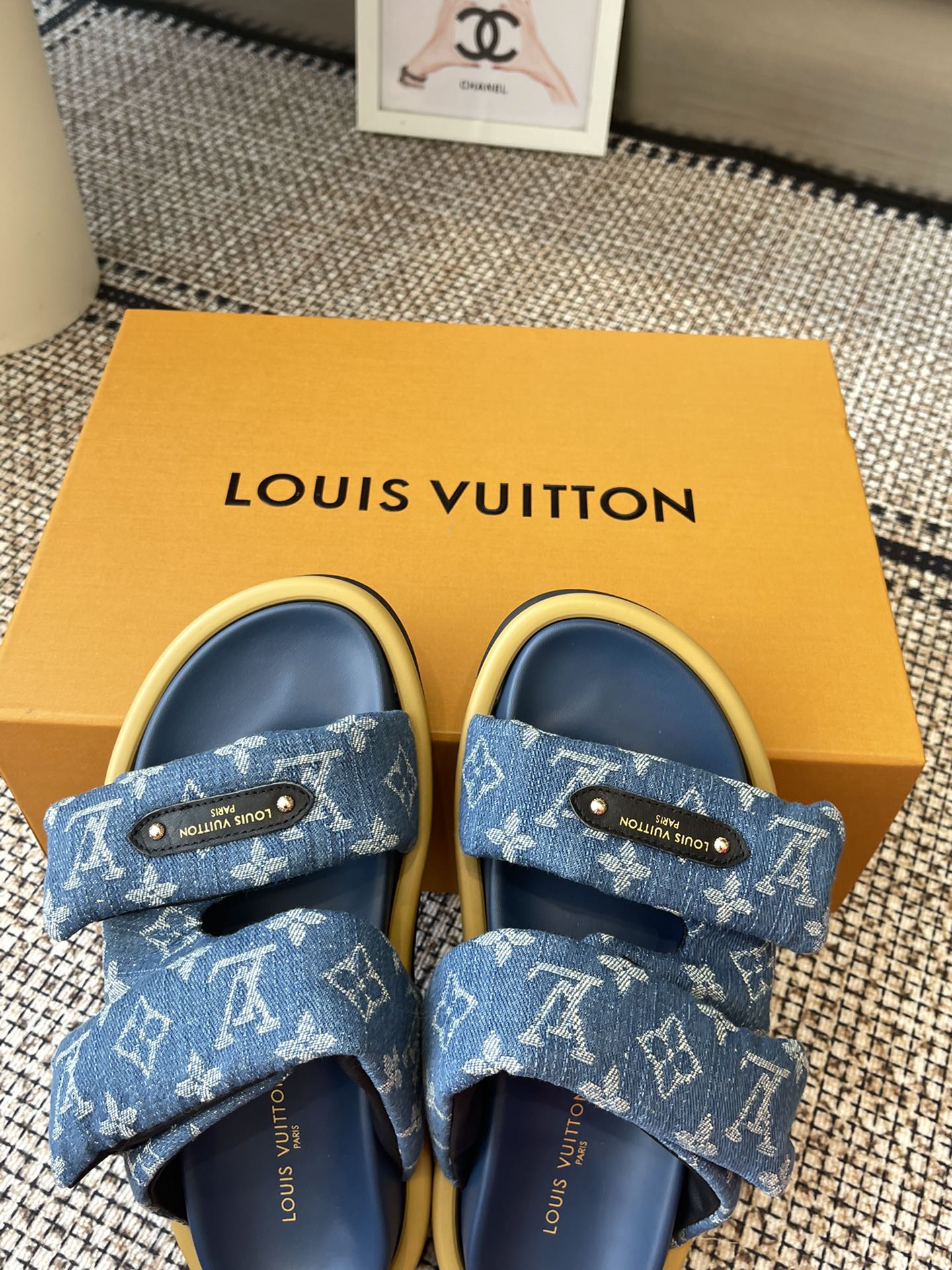 Louis Vuitton Blue Denim Monogram Strap Sandals â€“ Unisex Casual Slides