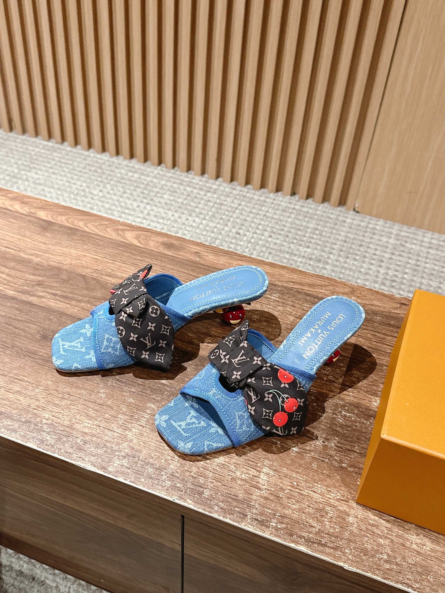 Louis Vuitton blue monogram bow sandals for women