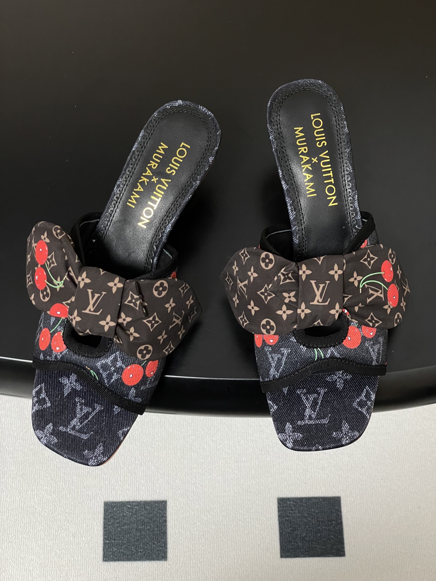 Louis Vuitton Blue Monogram Denim High Heel Sandals with Cherry Bow